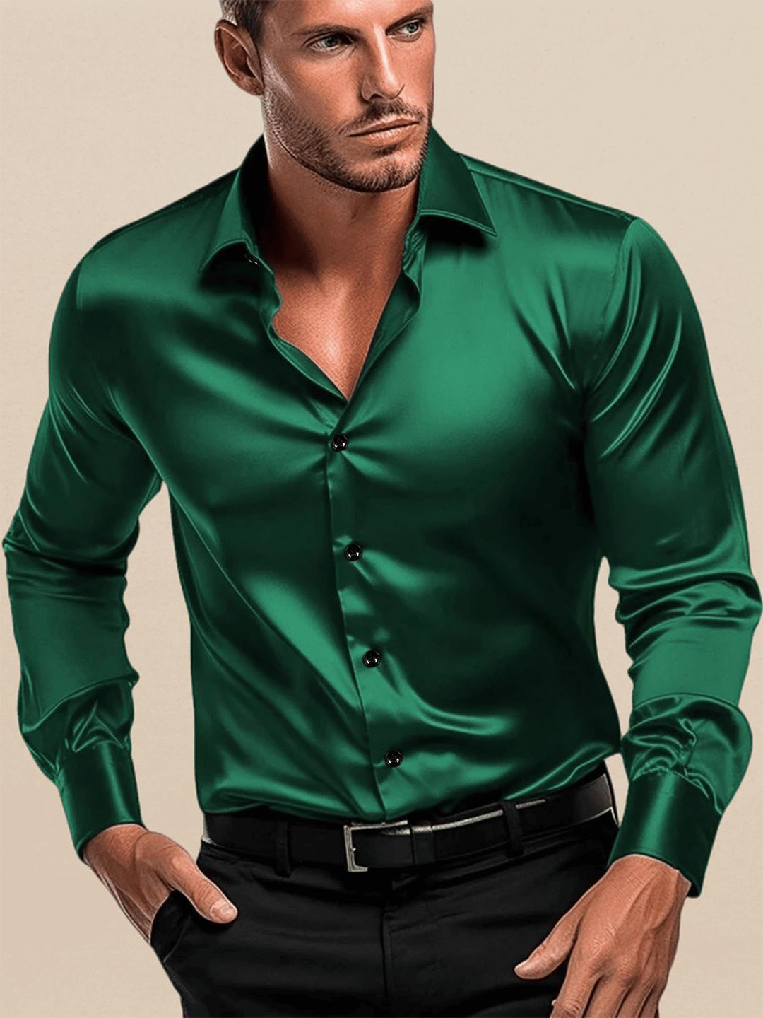 INDOPRIMO Men Solid Spread Collar Satin Formal Shirt
