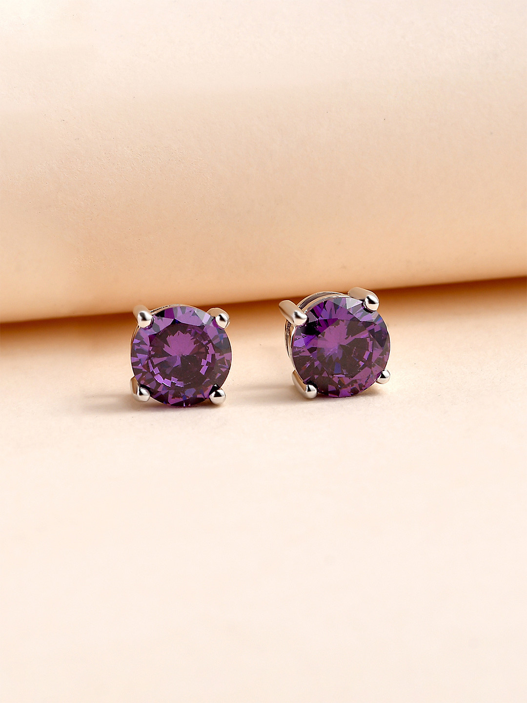 Ornate Jewels 925 Sterling Silver 2 Carat Purple Amethyst Solitaire Stud Earring
