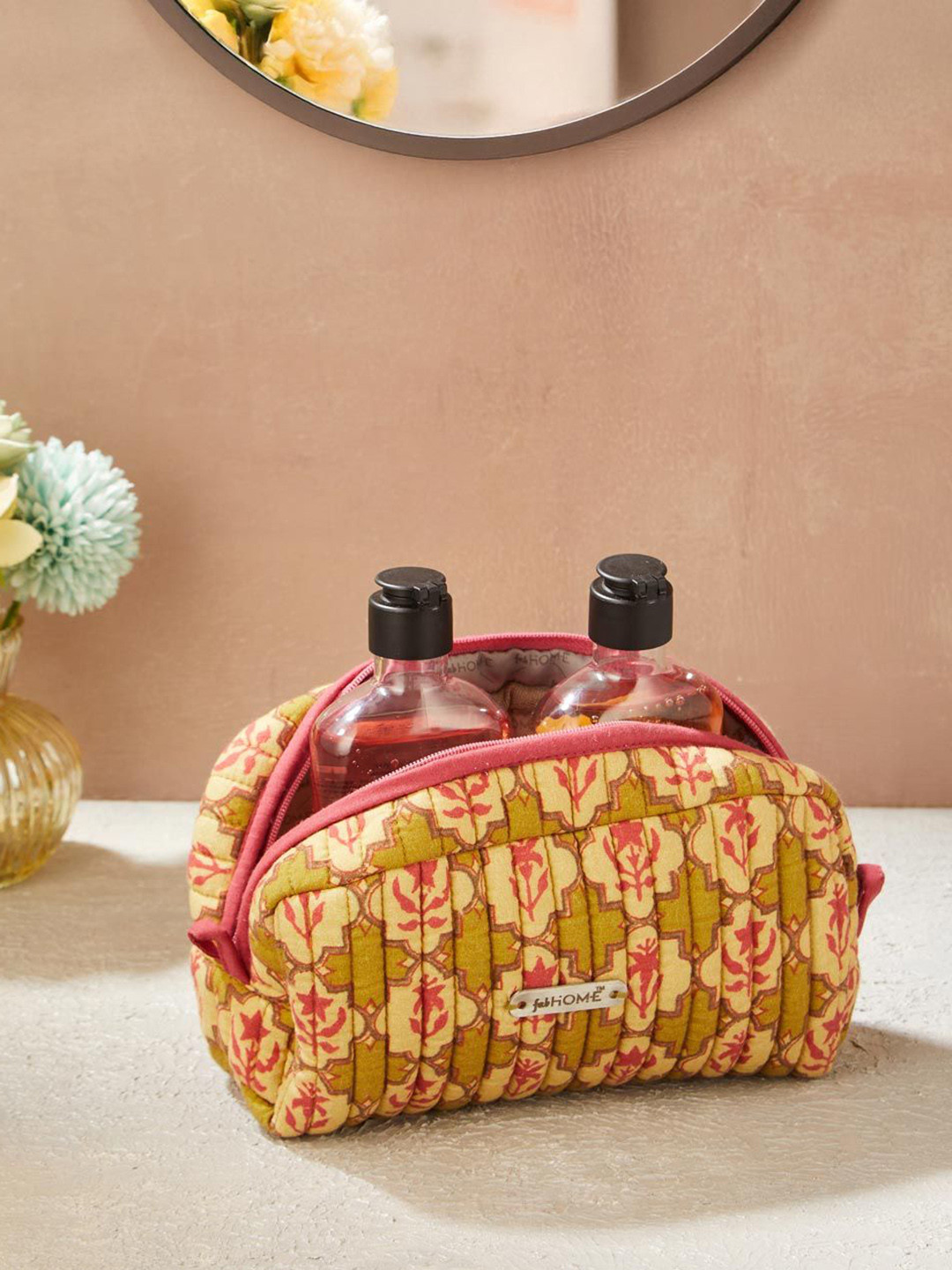 Fabindia Floral Prints Cotton Pouch Travel Accessory