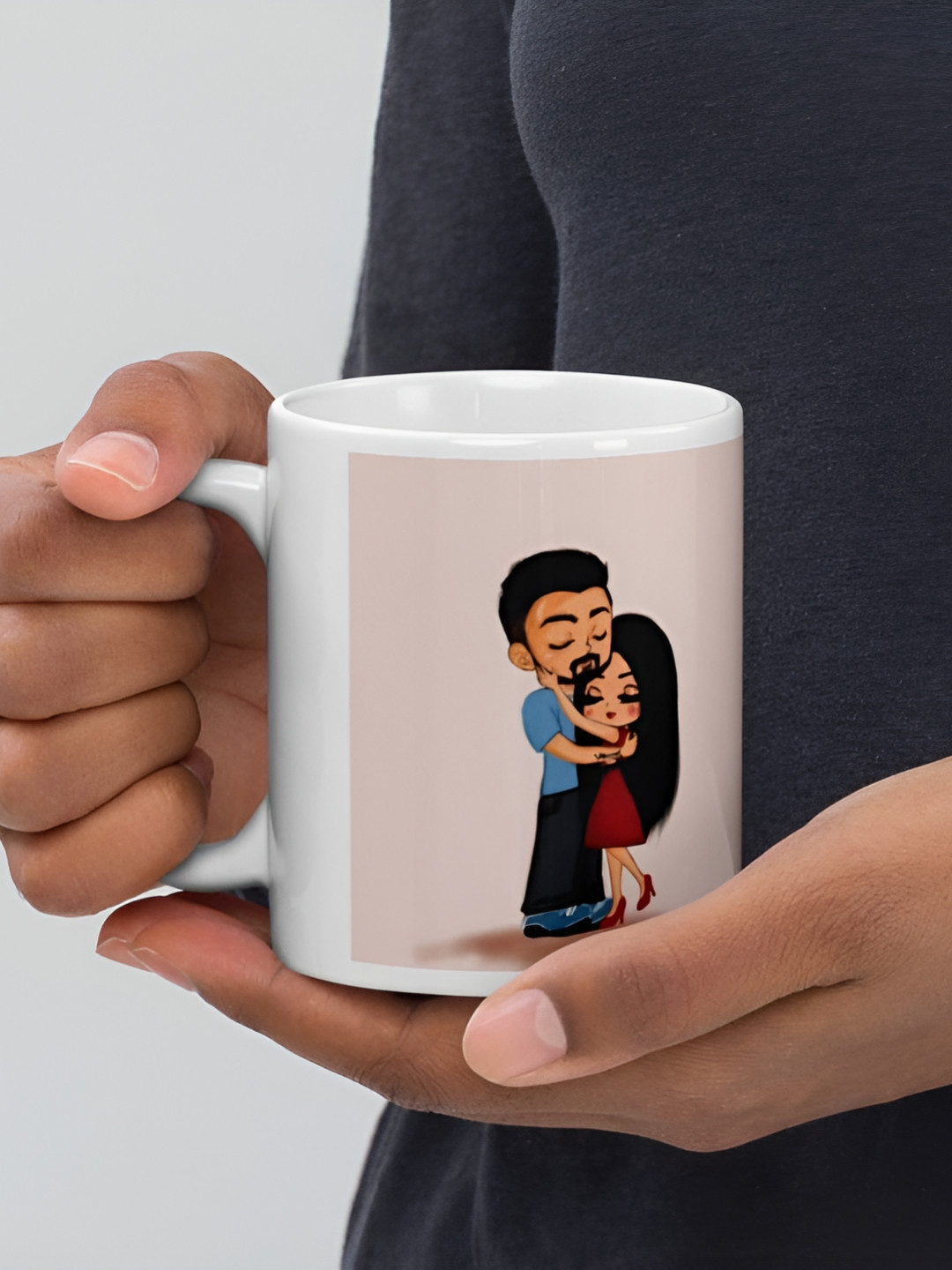 Mr UVD Peach & Red Graphics Printed Ceramic Matte Mug 350 ml