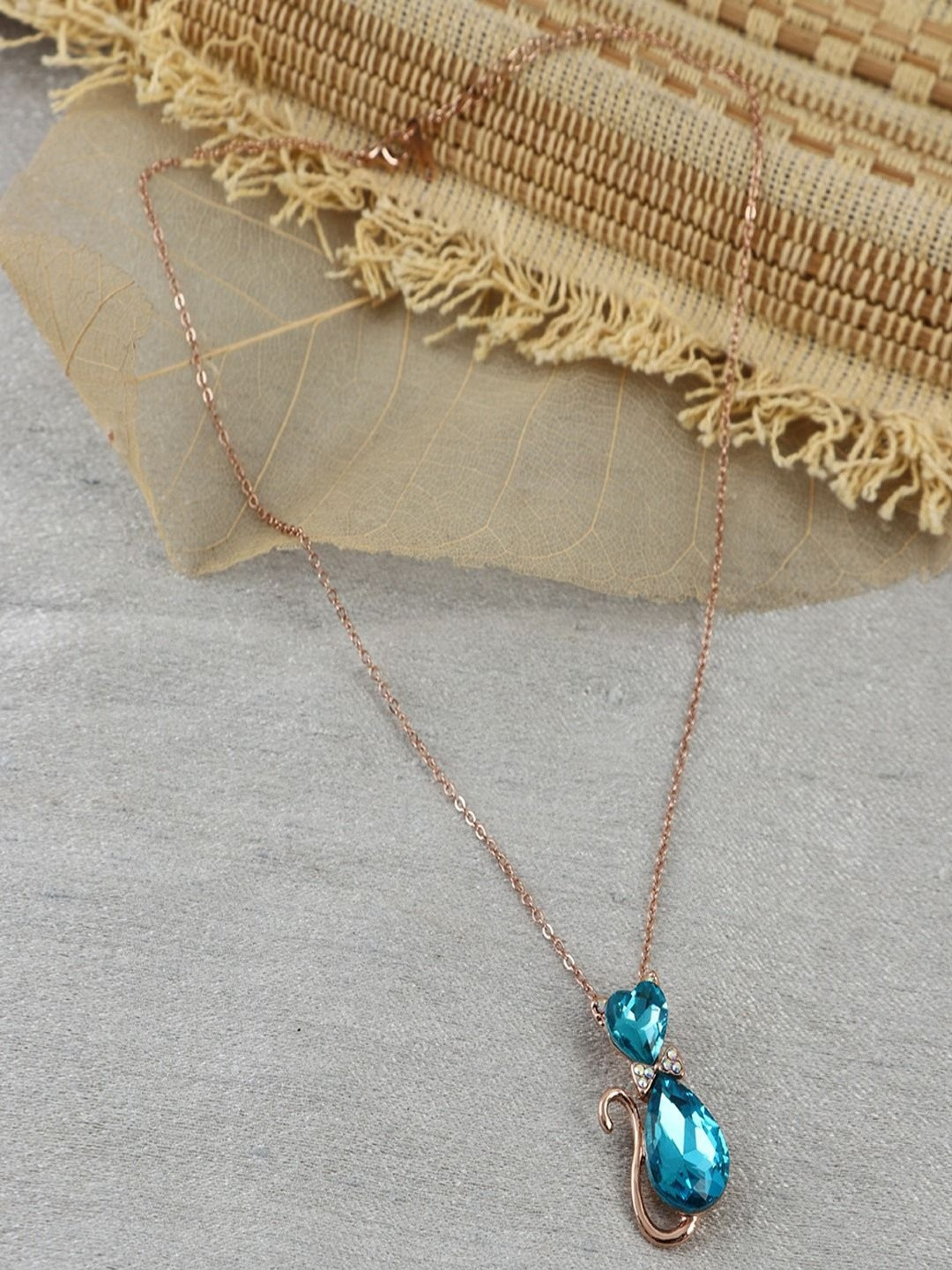 Jewelgenics Silver-Plated Blue Crystal Cat Pendant Chain Necklace