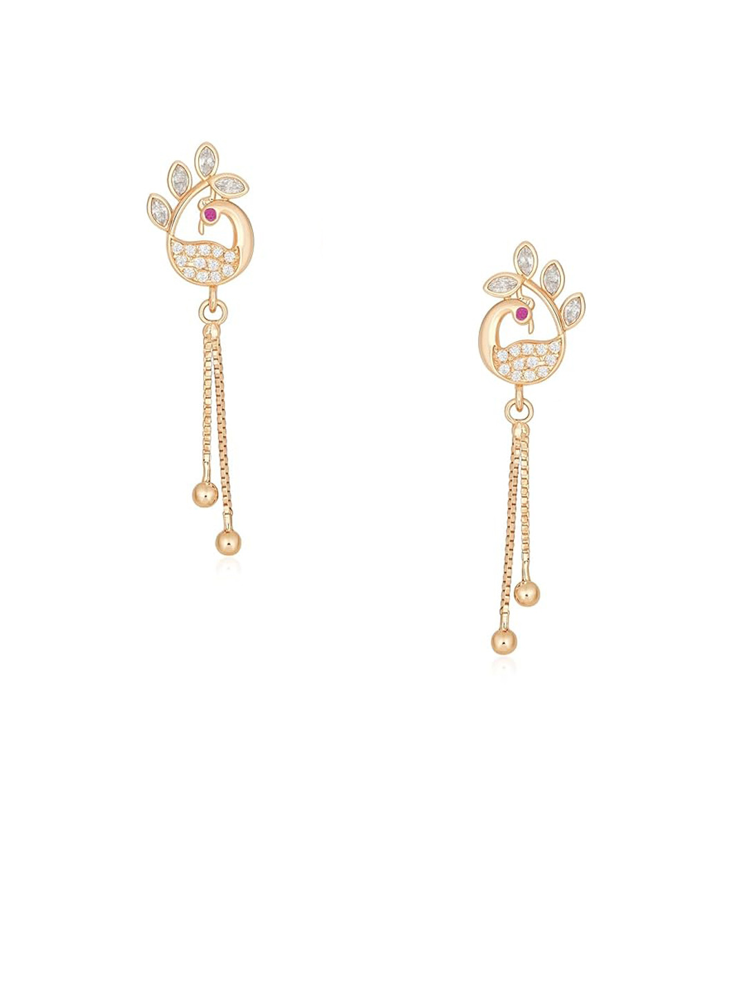 Nilu's Collection Rose Gold-Plated AD Studded Contemporary Drop Earrings