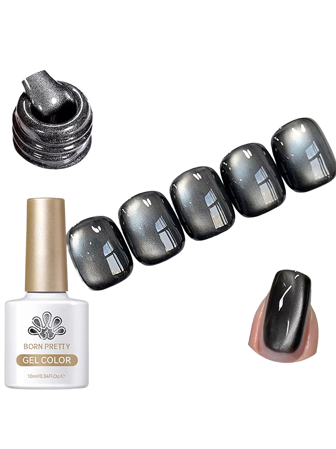 BORN PRETTY Glass Cat Magnetic Gel Polish - 10 ml - Obsidian-MY76