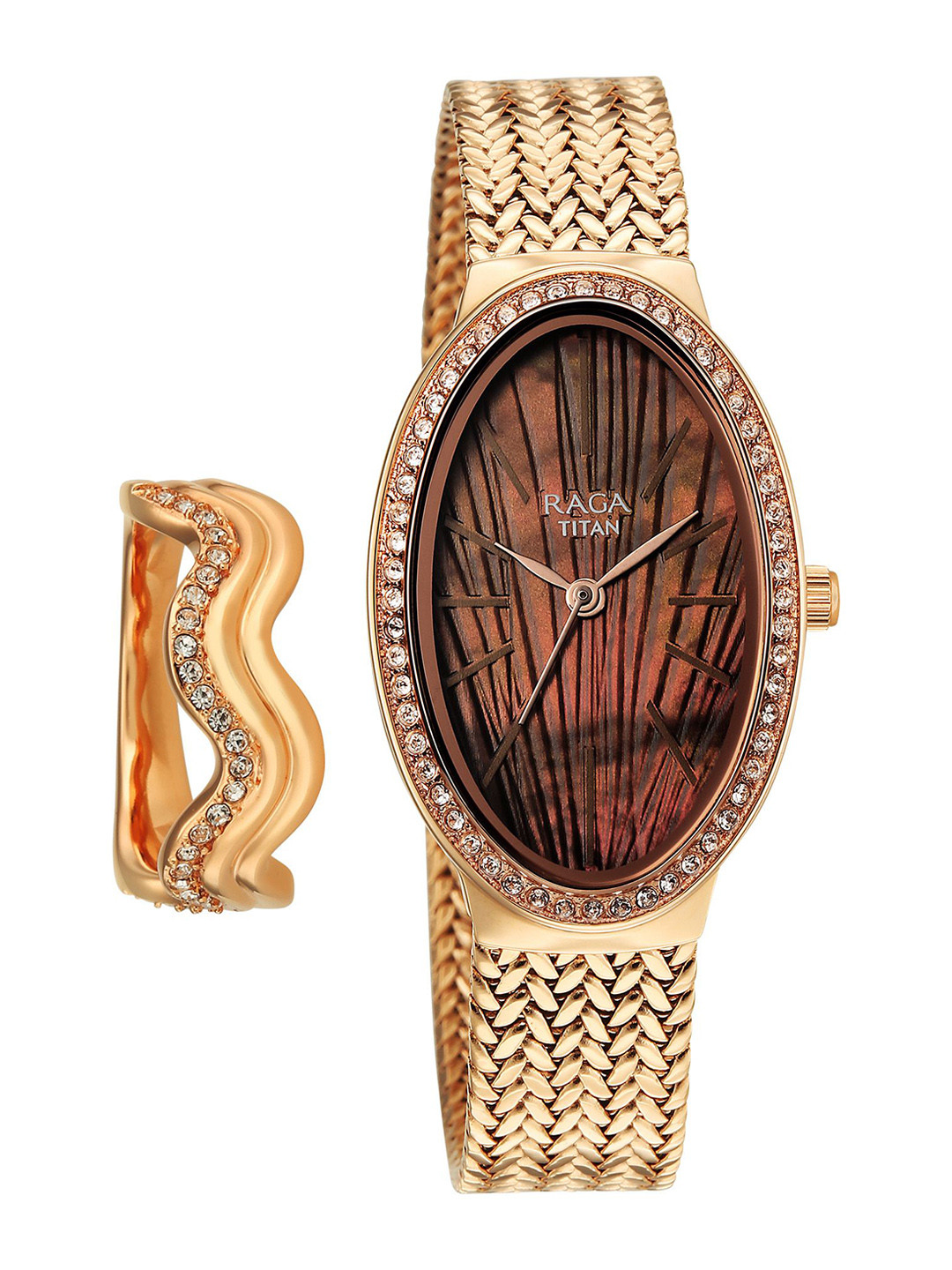 Titan Raga Glimmers Quartz Brown Shaped Dial Women's Watch - 95338WM01F