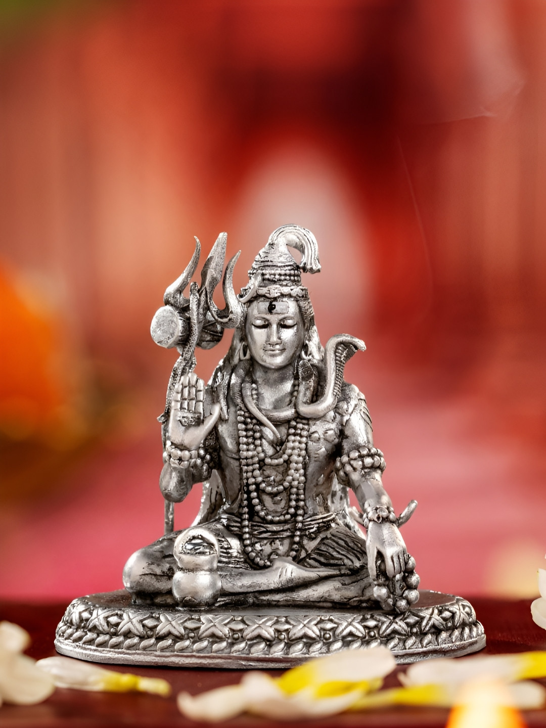 Aisshpra Silver-Toned Lord Mahadev 925 Pure Silver Religious Idol Showpiece