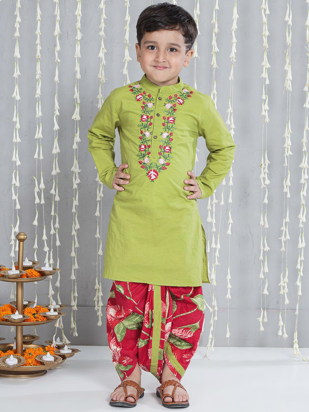 KID1 Boys Embroidered Pure Cotton Kurta with Dhoti Pants