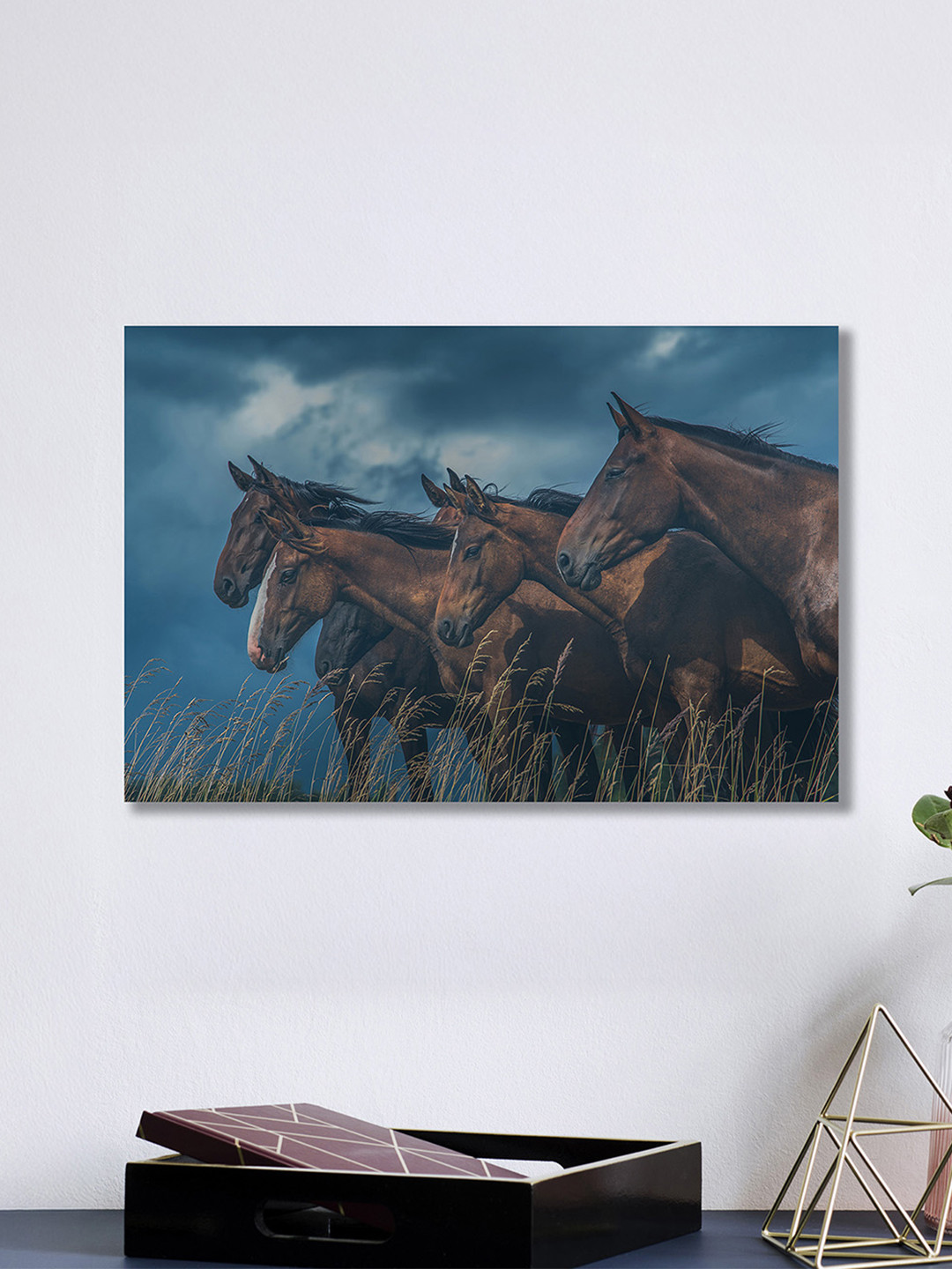 nestroots Blue & Brown Edge of Thunder Horse Canvas Wall Art