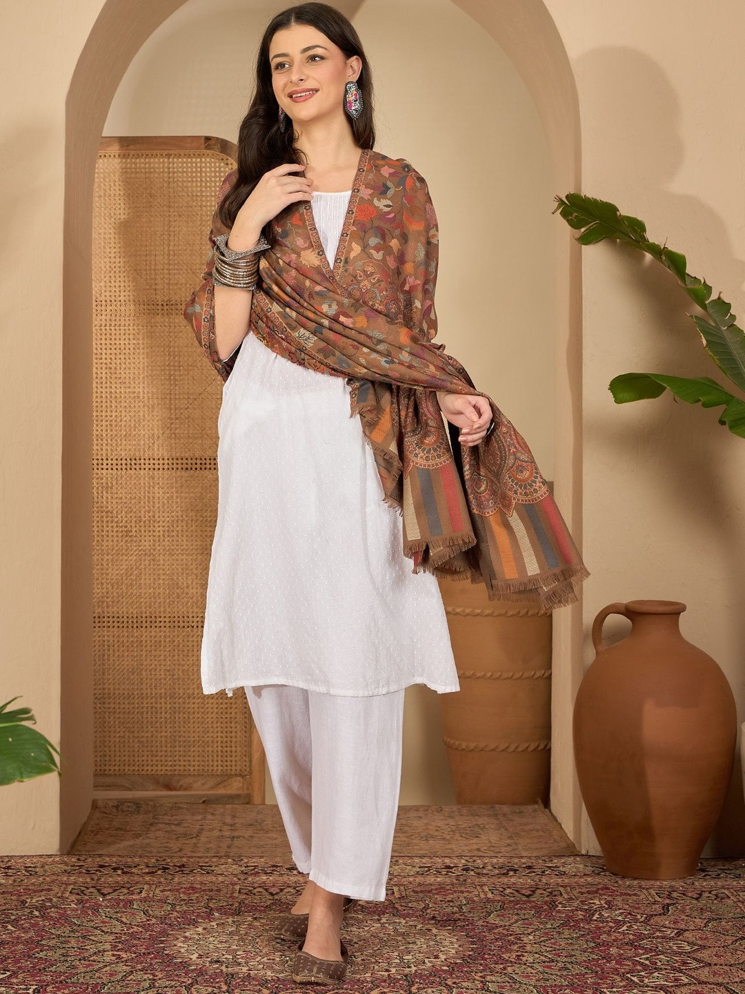 Sangria Women Printed Beige Shawl