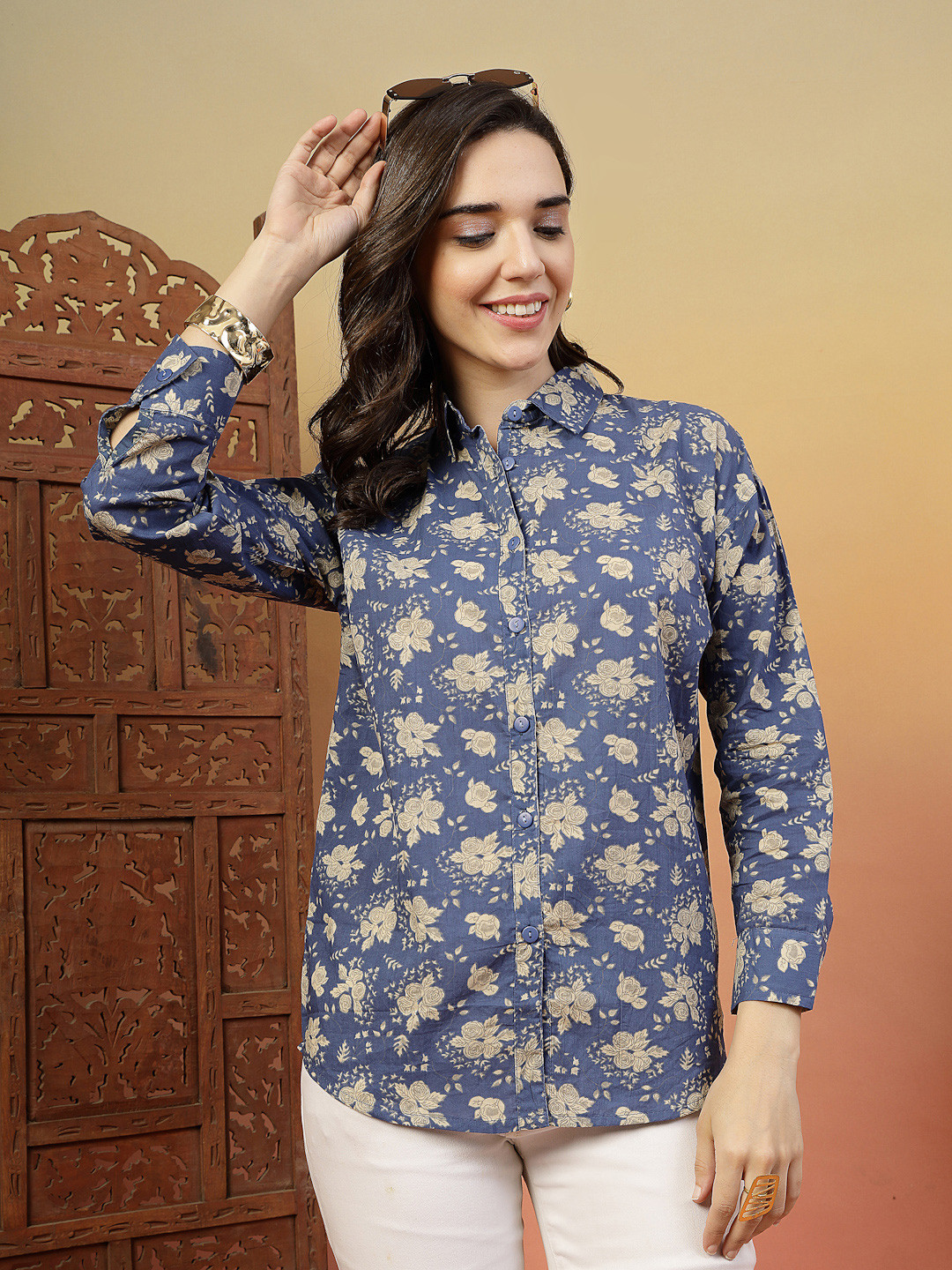Anouk Rustic Women Floral Printed Spread Collar Cotton Shirt