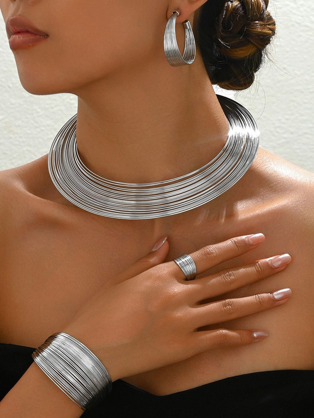 Shining Diva Fashion Silver Plated Necklace and Earrings with Bracelet Jewellery Set