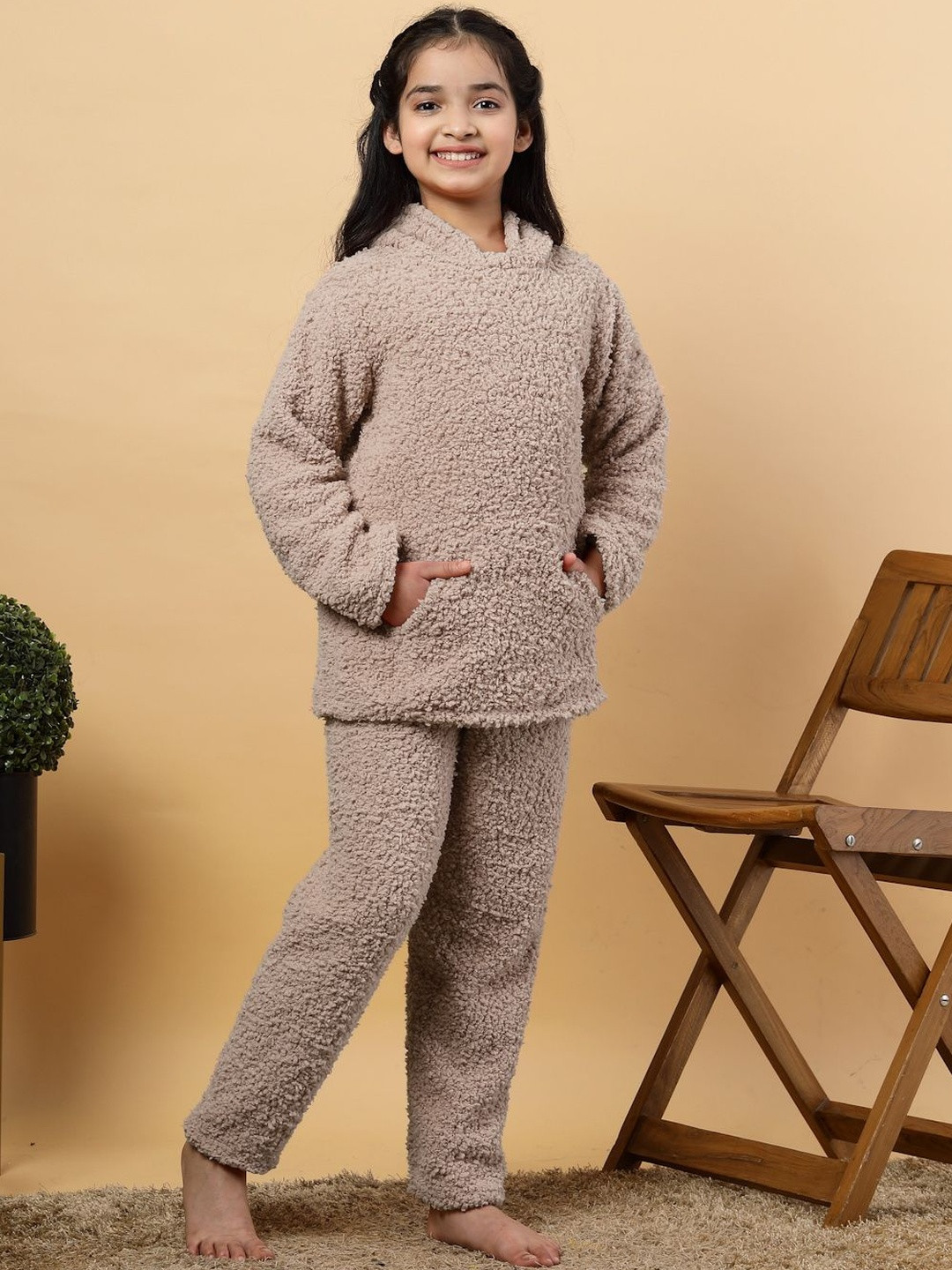 KLOTTHE Kids Sherpa Heavy Winter Hooded Woolen Night Suit