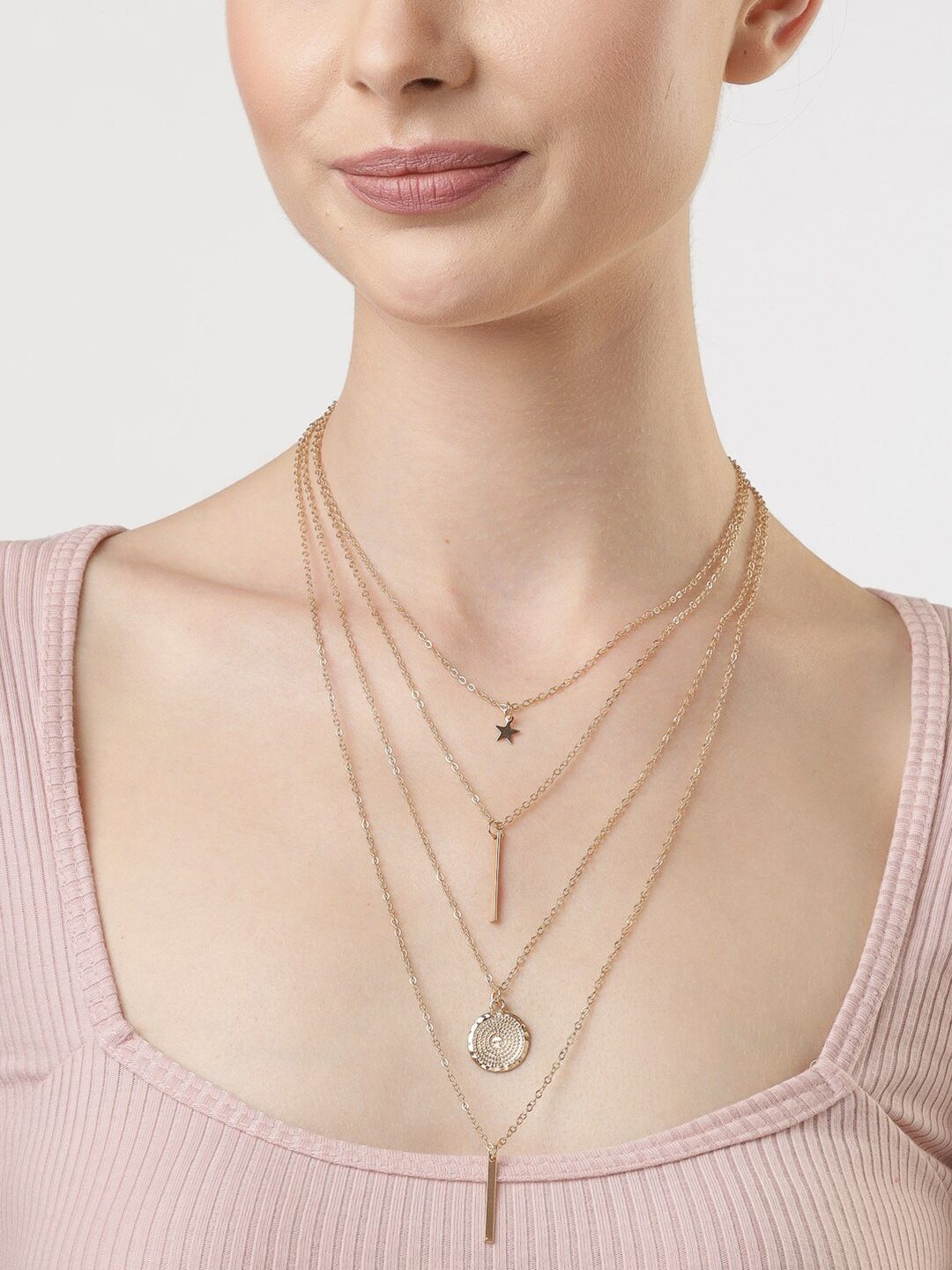 TheVineGirl Women Gold-Plated Four Layered Round Star Pendant Necklace