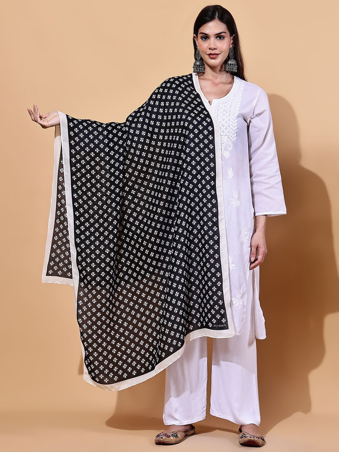LOOM LEGACY Floral Block Printed Modal Dupatta