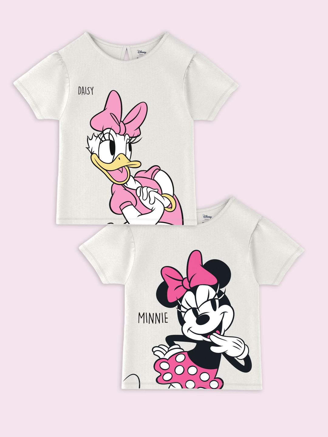 Nauti Nati Girls Pack of 2 Daisy Duck Graphic Printed Round Neck Cotton T-shirts