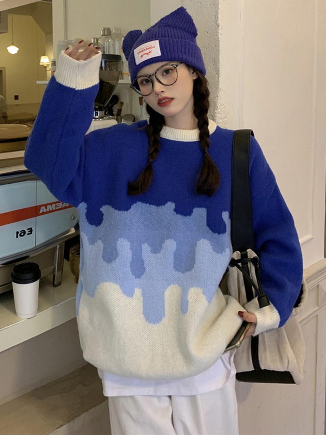 DressBerry Women Cloud Pattern Color Block Knitted Sweater