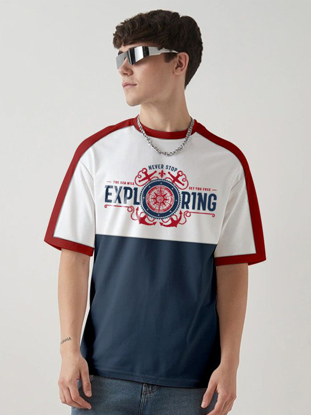 Crazymonk Typography Printed Drop-Shoulder Sleeves Oversized Cotton T-shirt