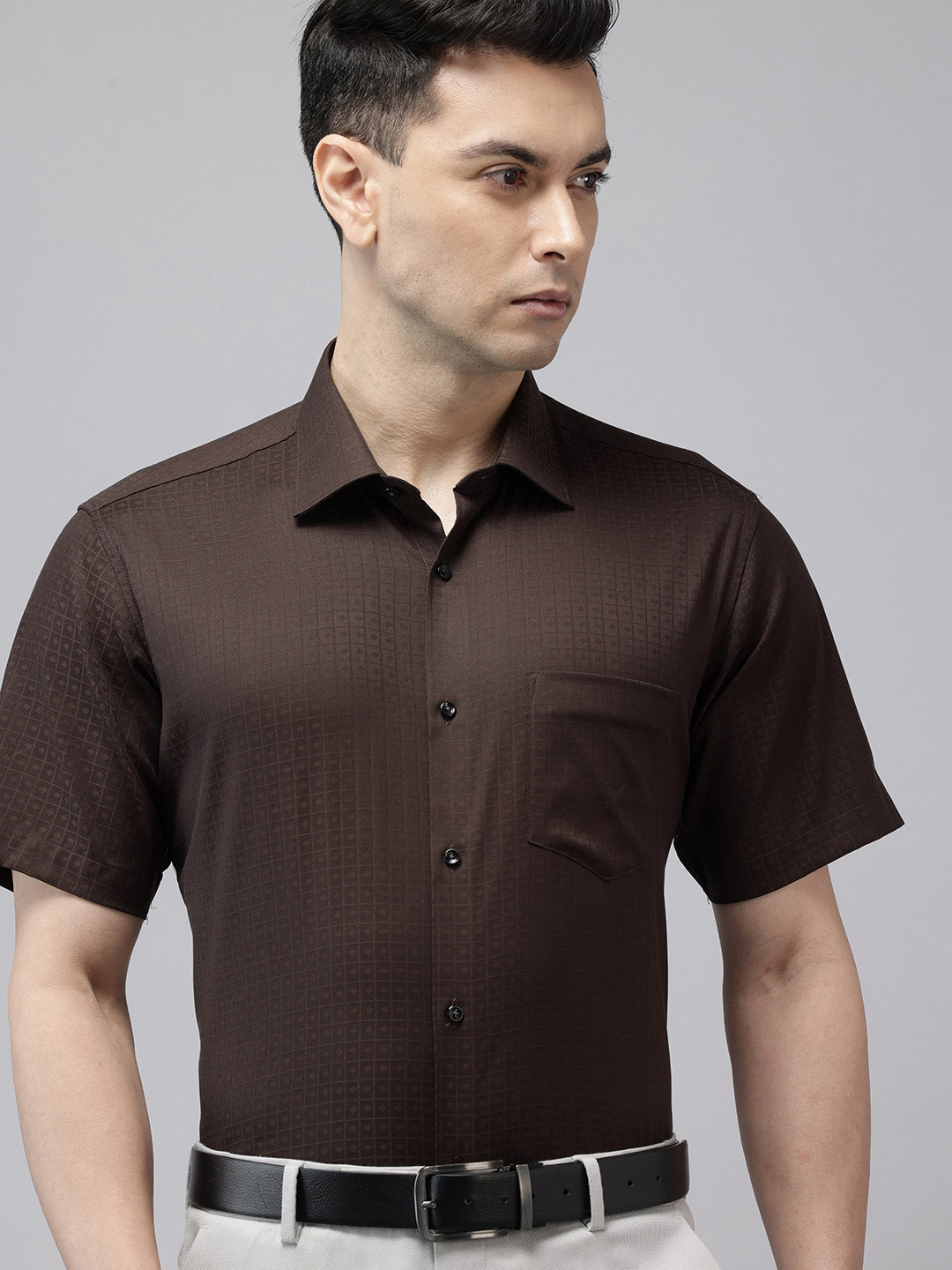 Van Heusen Custom Fit Geometric Self Designed Pure Cotton Formal Shirt