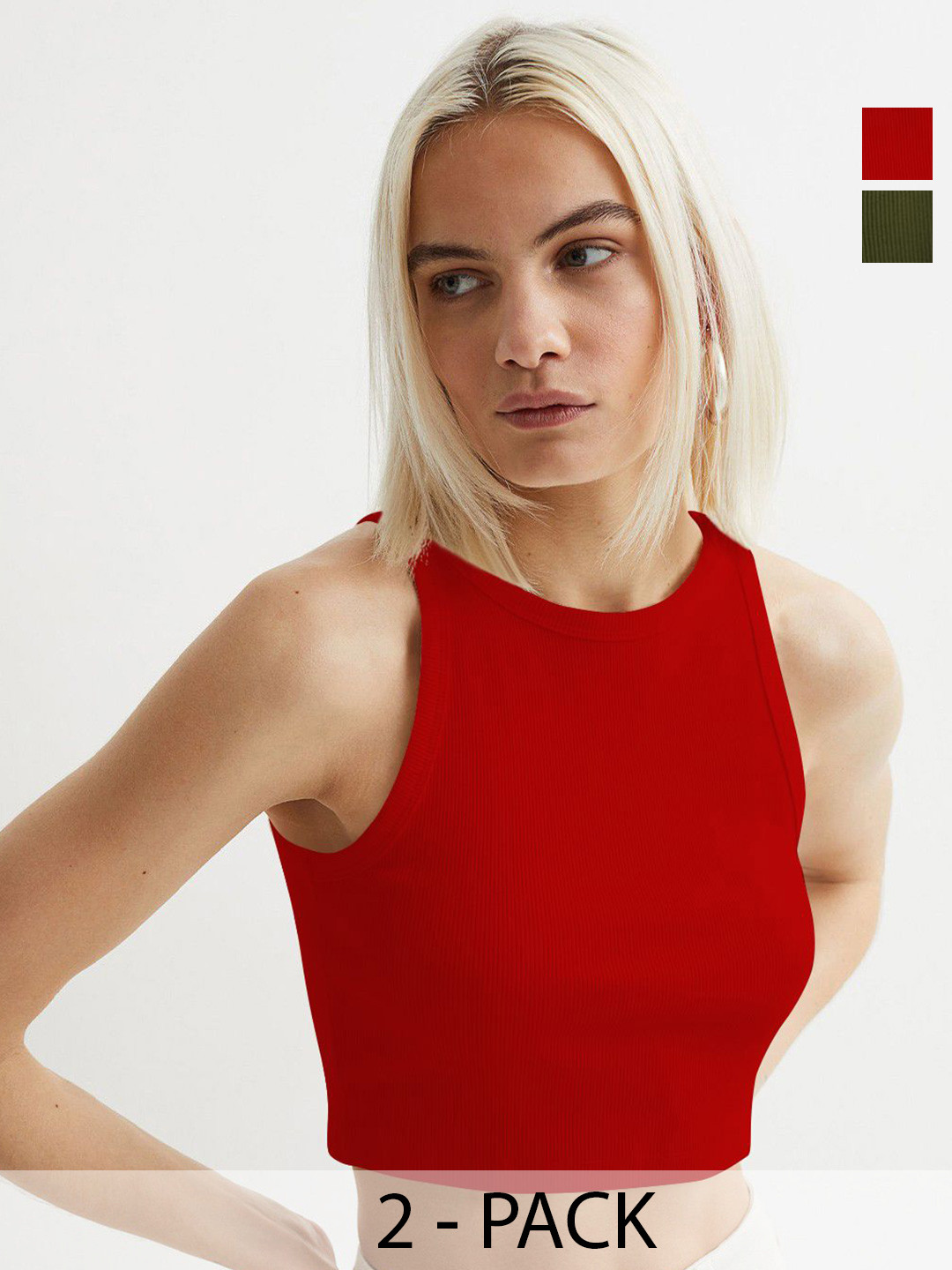 TOOCHKI Pack of 2 Lycra Sleeveless Ribbed Stretchable Crop Tops