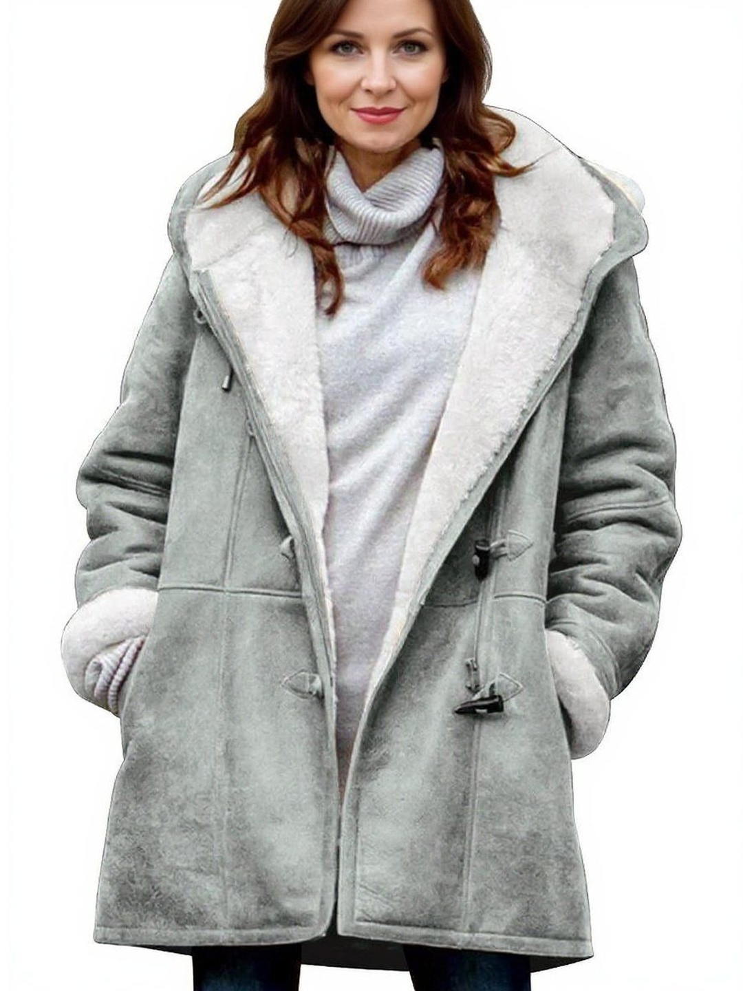 HERE&NOW Women Grey Solid Winter Wear Hodded  Jackets