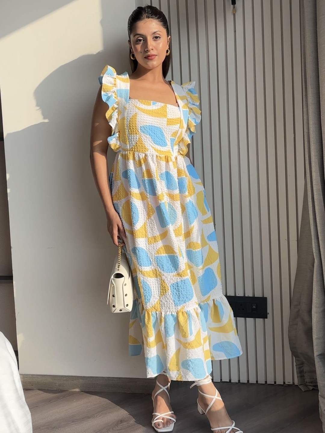 House of Sal Women Abstract Printe Flutter Sleeve A-Line Maxi Dress