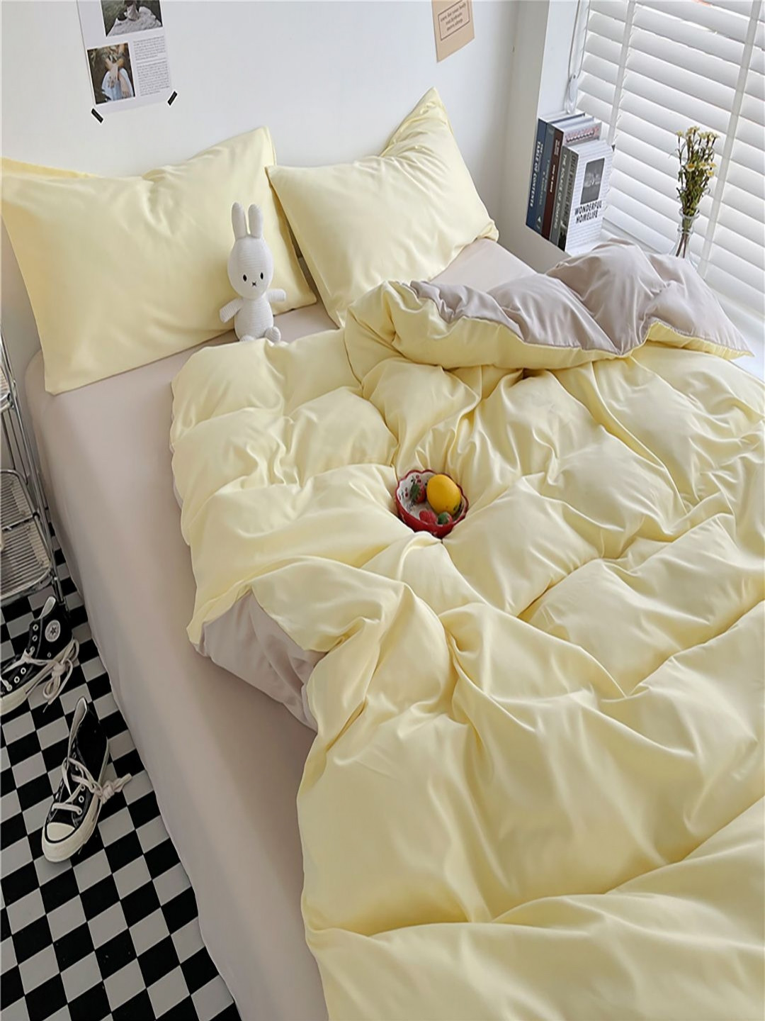 JC HOME Khaki & Yellow Regular Double Queen Bedding Set