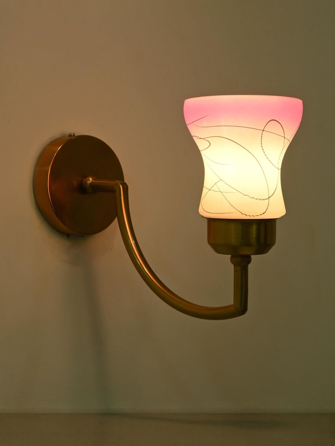 1ST TIME Pink & White Printed Glass Cylinder Decorative Wall Lamp