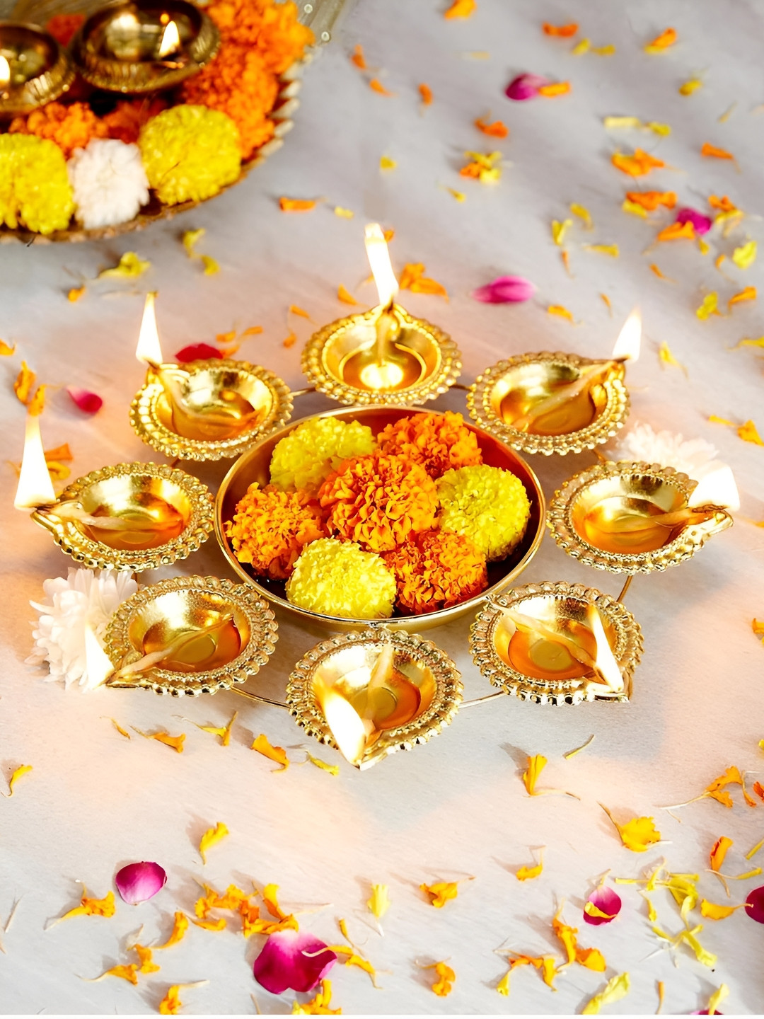 DULI Gold Toned Textured Metal Decorative Urli