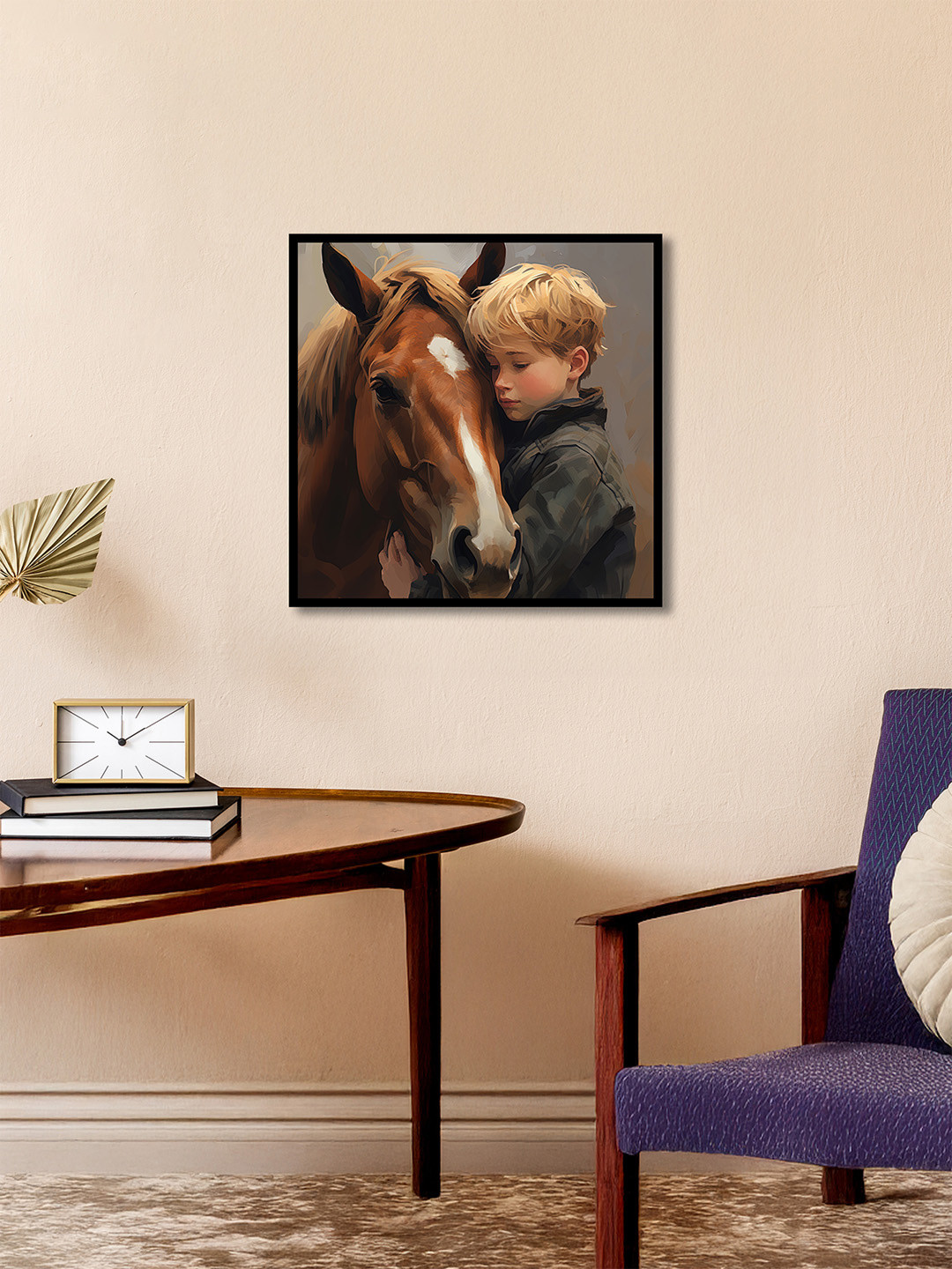 nestroots Unspoken Bond Black & Brown Horse & Boy Printed Canvas Wall Art