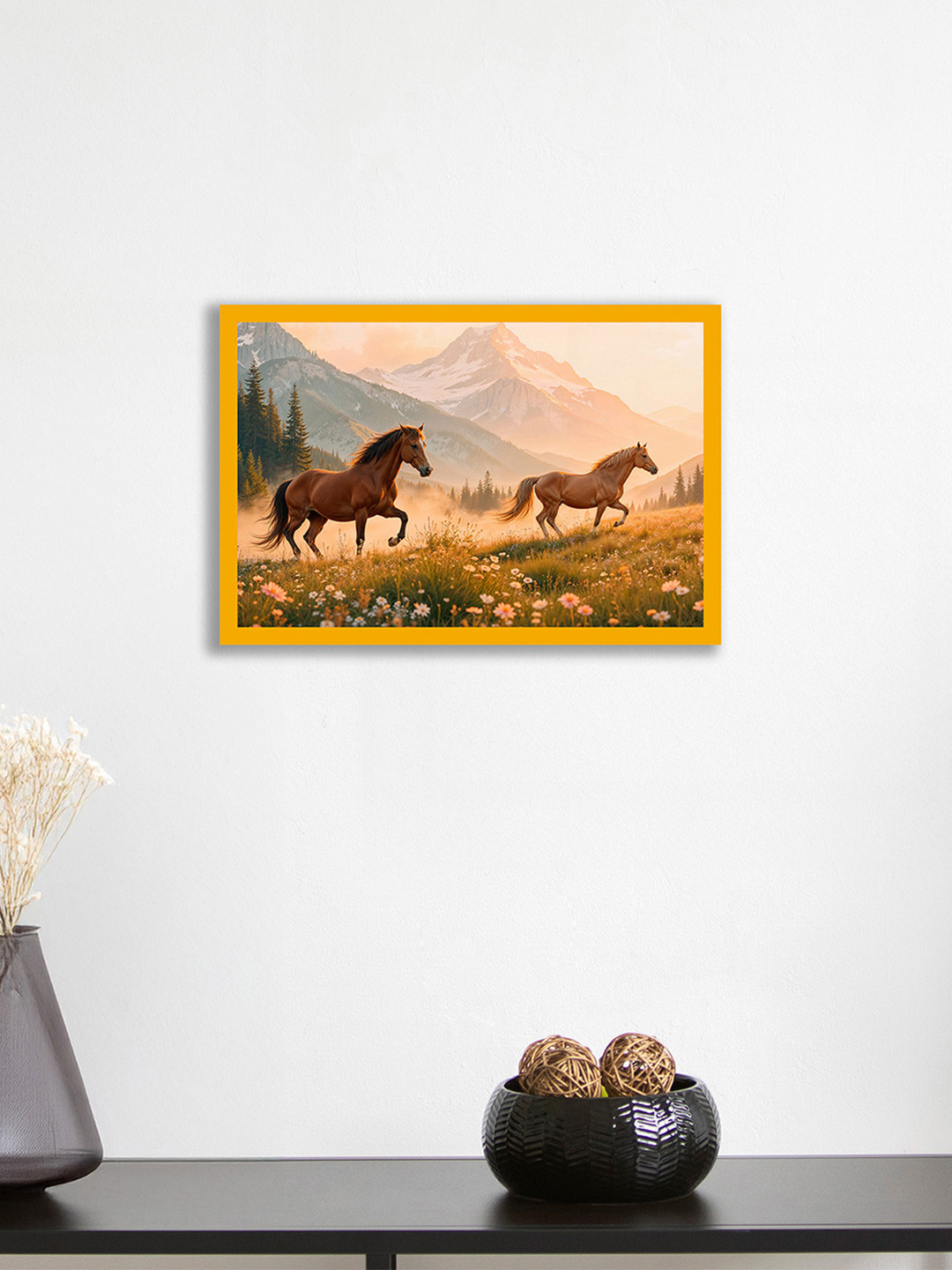 nestroots Beneath the Amber Sky Brown & Peach Colored Horse Printed Canvas Wall Art