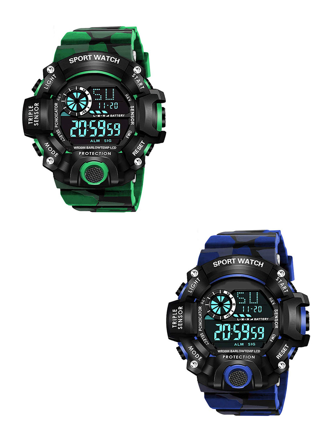 FROZIL Men Set Of 2 Dial & Straps Digital Watch C-Army-Green-Blue
