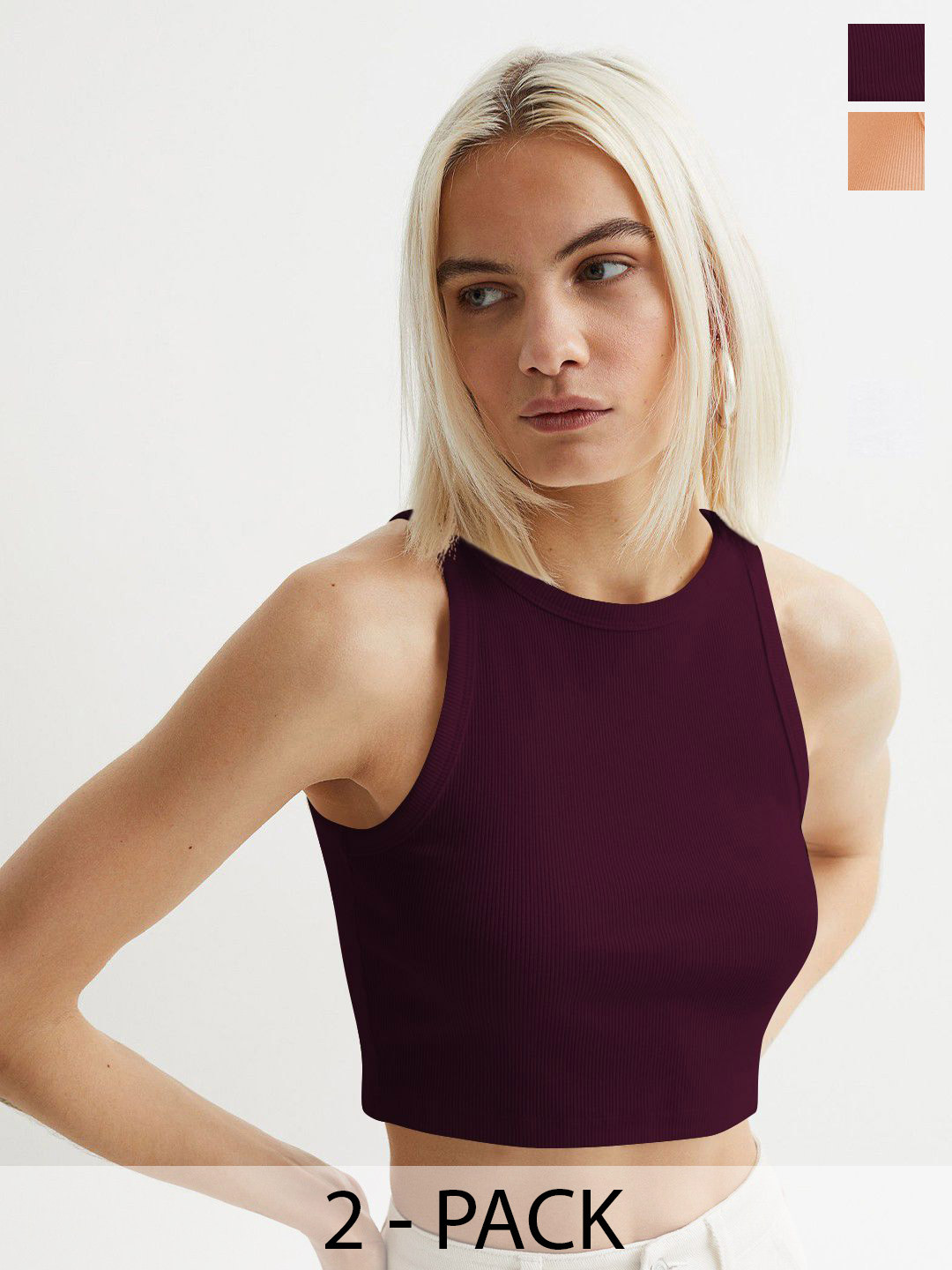 BAESD Women Pack of 2 Solid Ribbed Crop Top
