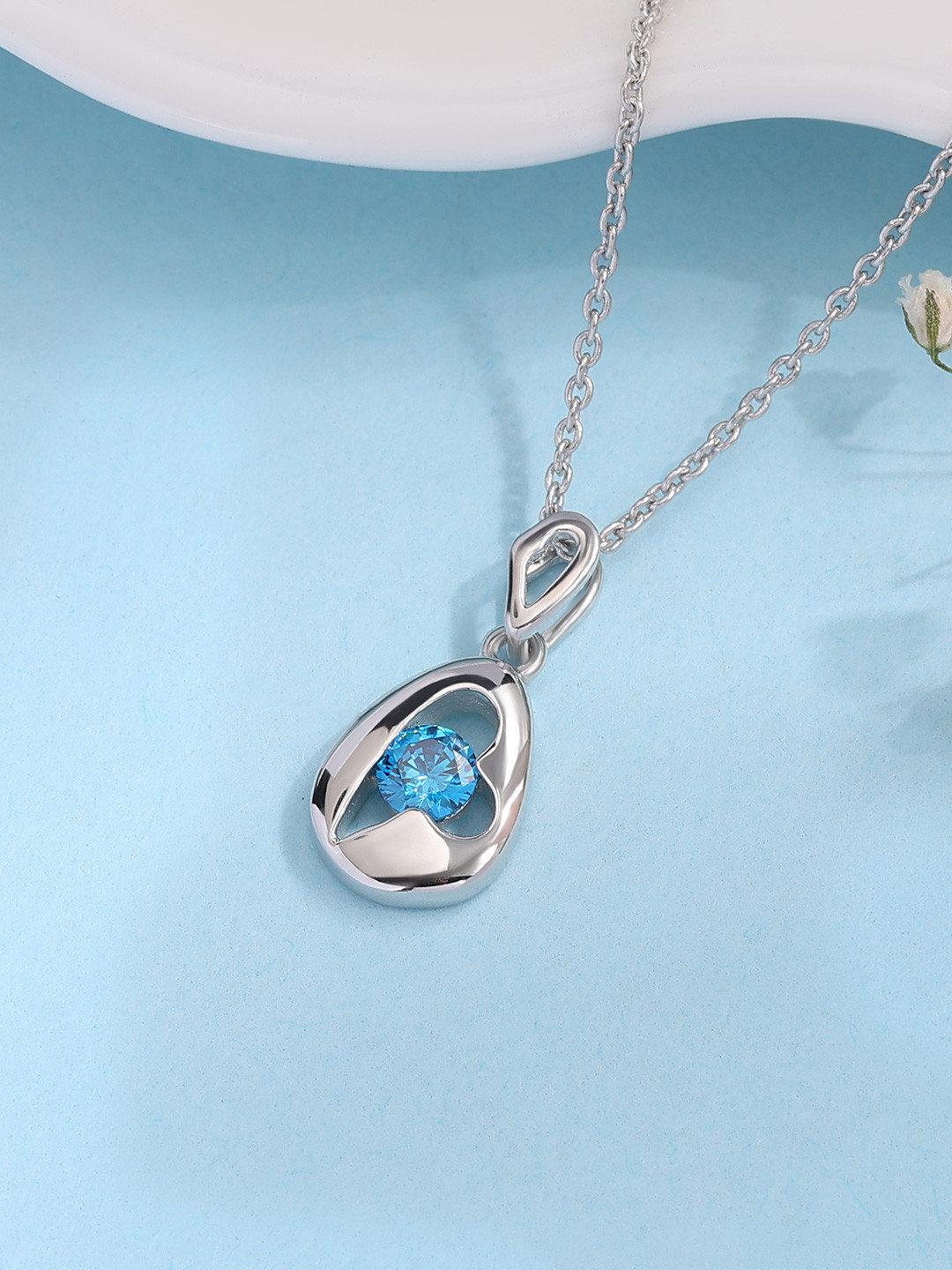 Ornate Jewels 925 Silver Blue Topaz Heart Pendant With Chain
