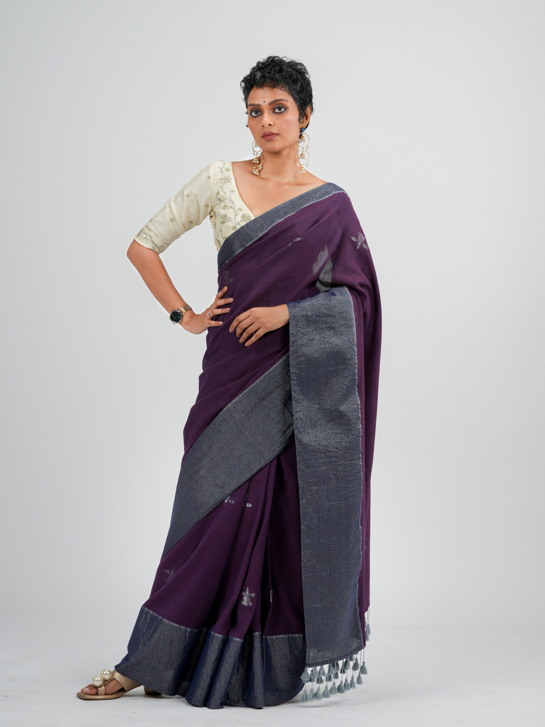 Suta Purple & Blue Woven Design Zari Pure Cotton Saree