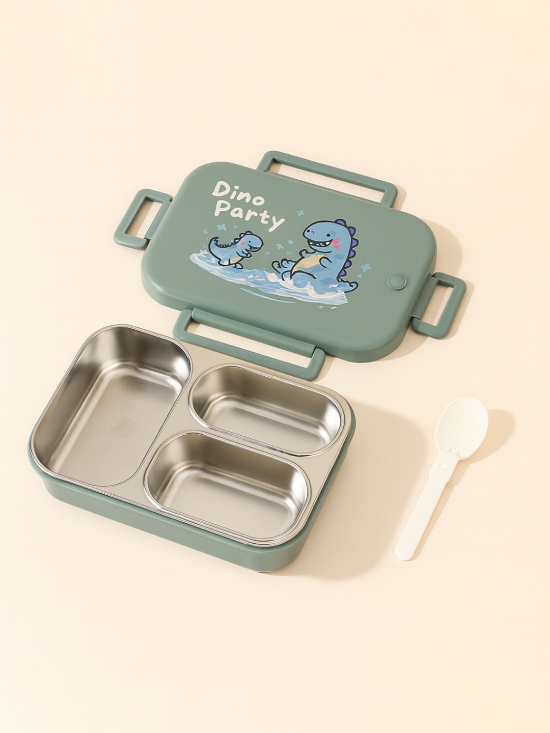 Myntra Elegant Homes Green Dino Kids Bento Stainless Steel Microwave Safe Lunch Box