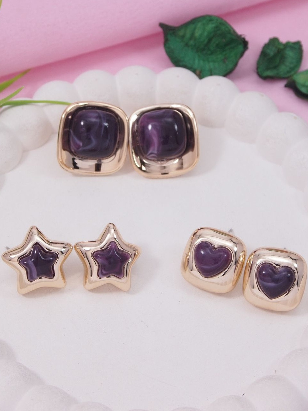 I Jewels Set Of 3 Packs Artificial Stones Studded Star Shaped Studs