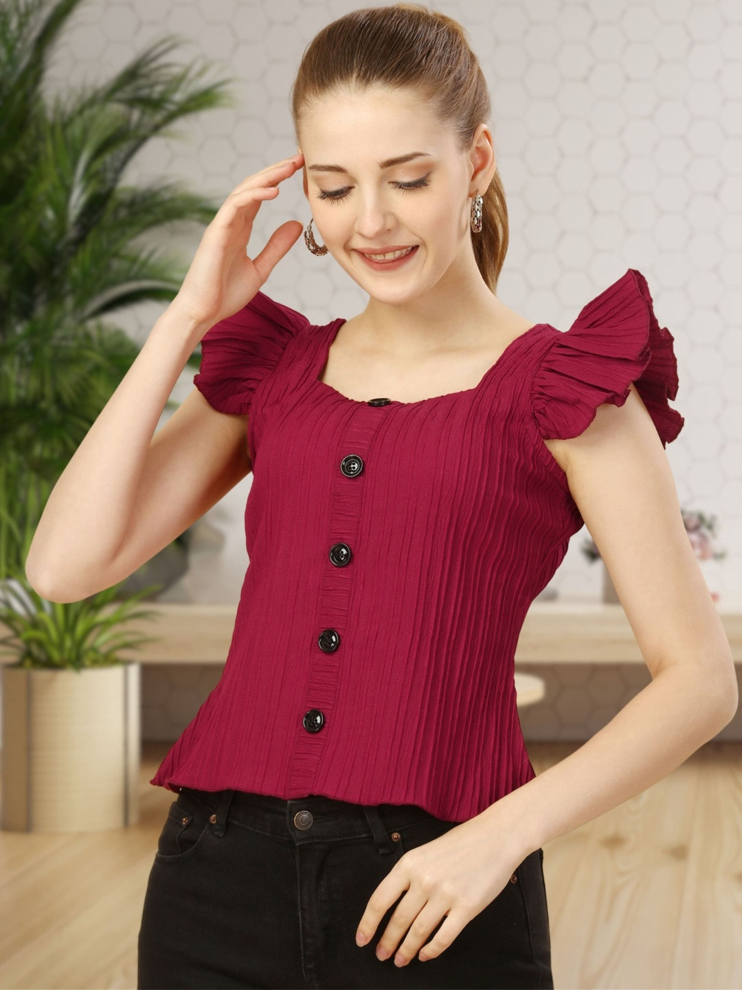 YANAMORA Flutter Sleeves Ruffles Top