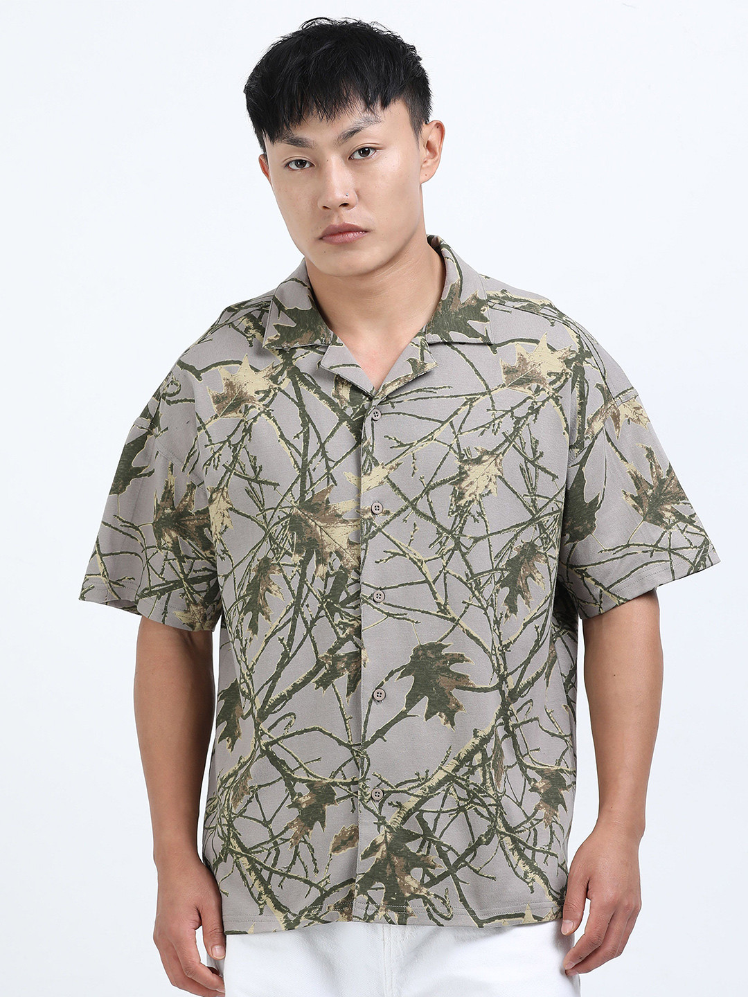 ARDEUR STREETZ Men Relaxed Oversized Fit Camouflage Printed Cuban Collar Cotton Shirt