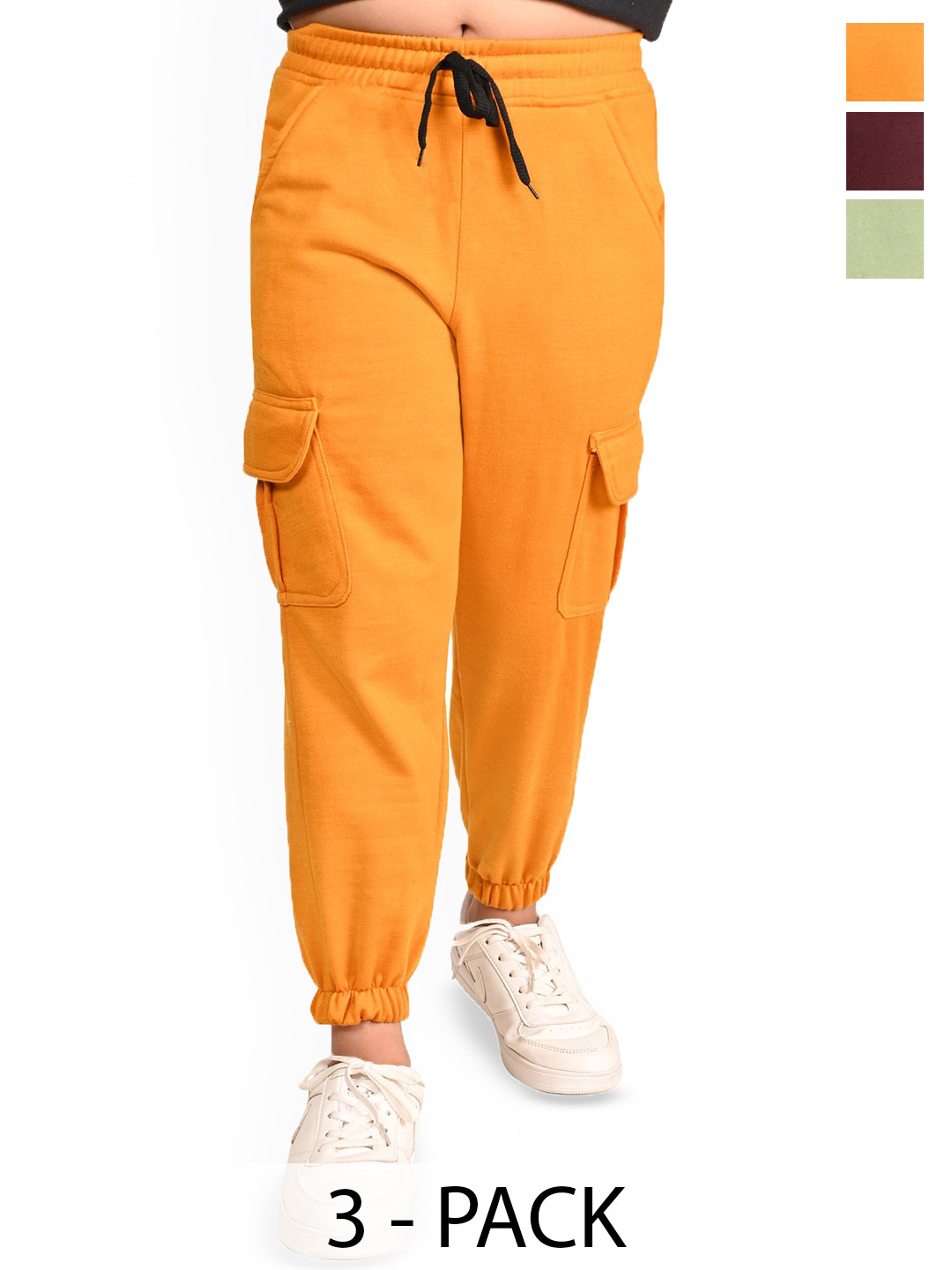 BAESD Girls Pack Of 3 Mid Rise Cargo Ponchi Style Joggers