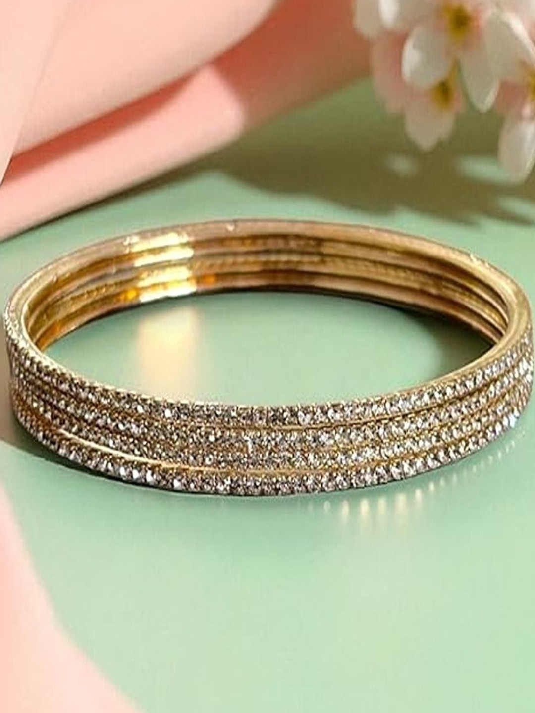 AccessHer Set Of 4 Gold-Tone Rhinestone Bangles Set