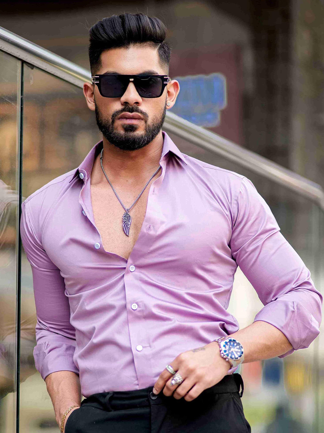 INDOPRIMO Men Solid Spread Collar Satin Casual Shirt