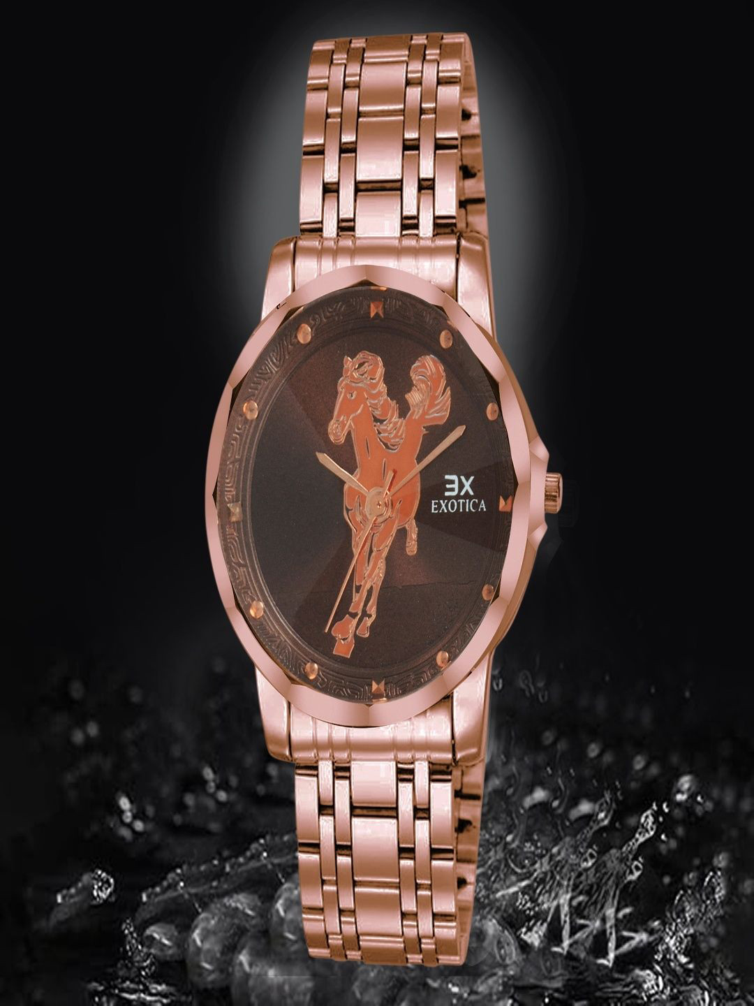 EXOTICA Men Brass Textured Dial & Stainless Steel Straps Analogue Watch EX-6099-RG-Brown