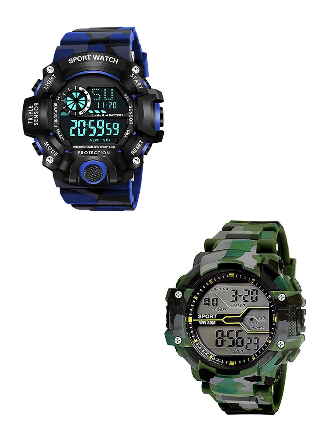 FROZIL Men Pack of 2 Digital Watch Army Green-C Shock Blue