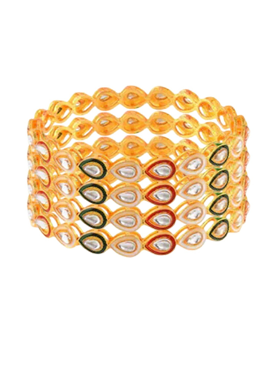 Honbon Set of 4 Gold Plated Kundan Bangles