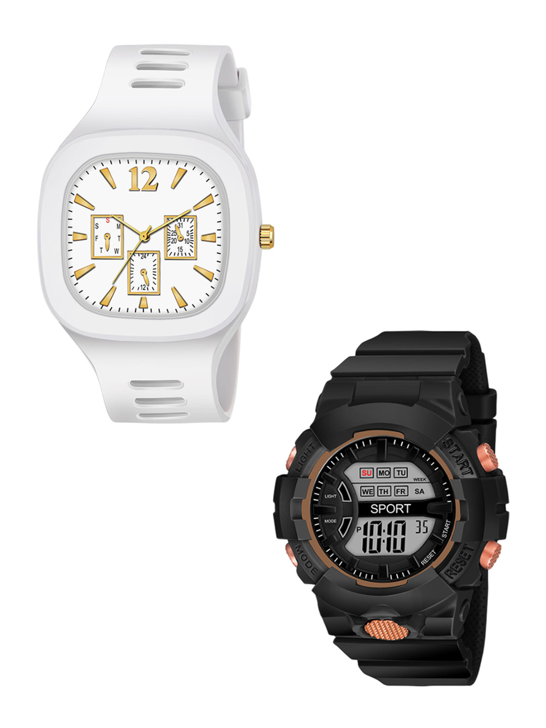 FROZIL Men Pack Of 2 Round Dial & Straps Digital Watch SQ-W-DK-B