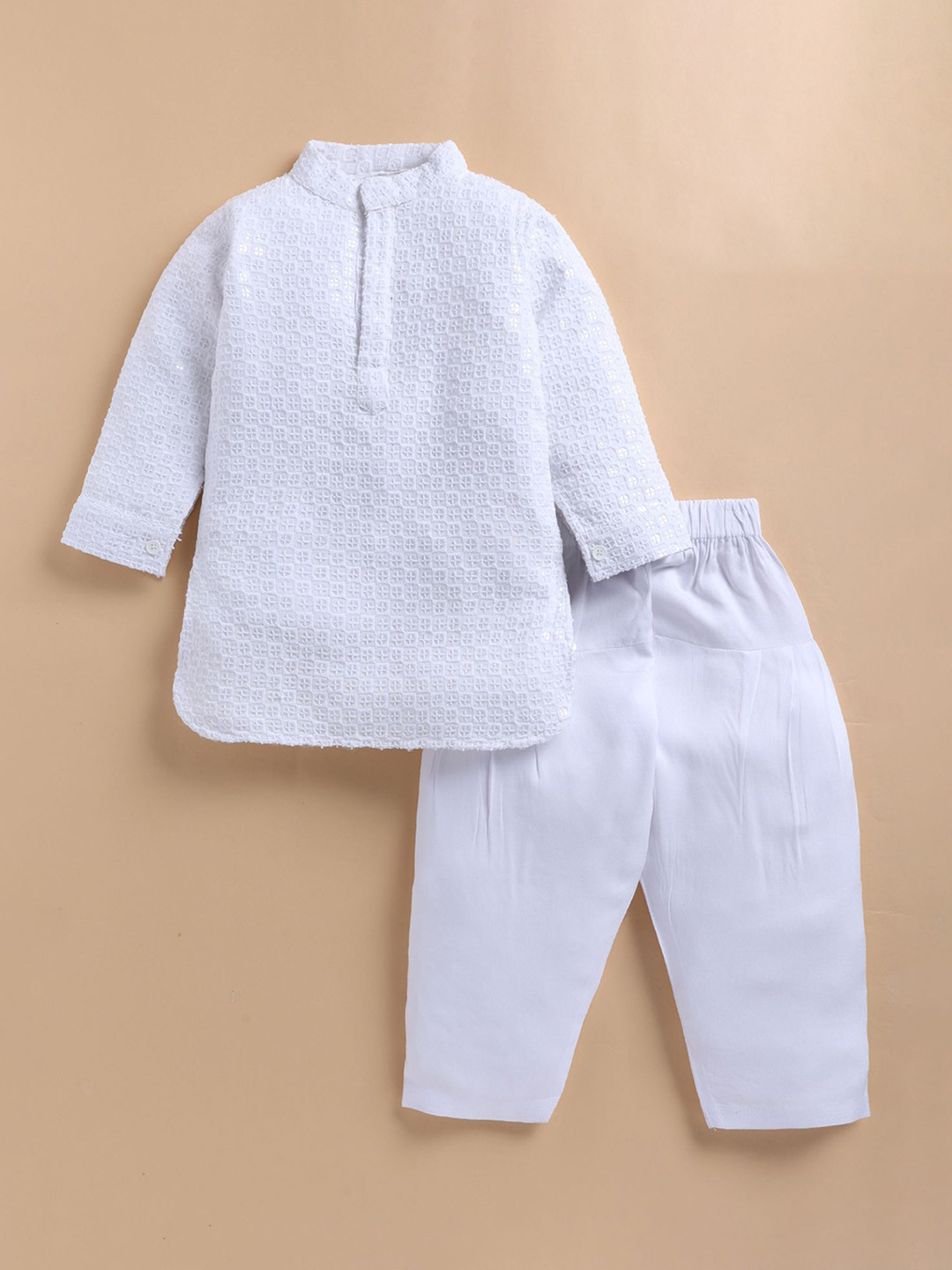 LITTLE COLLARS Boys Squin Embroidered Kurta with Pyjamas