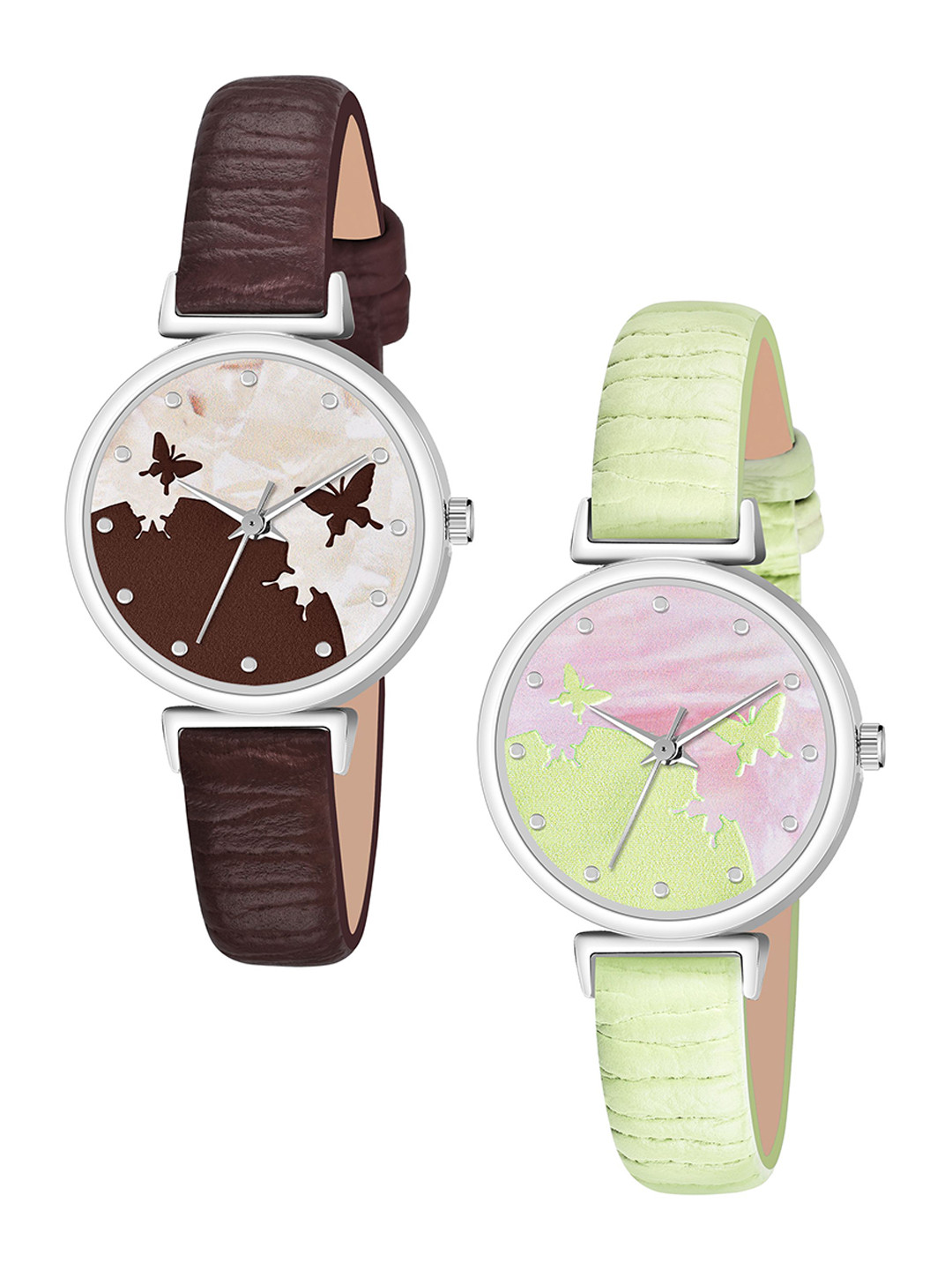 FROZIL Girls Pack of 2 Leather Straps Analogue Watch AB64-BF-BR-GR
