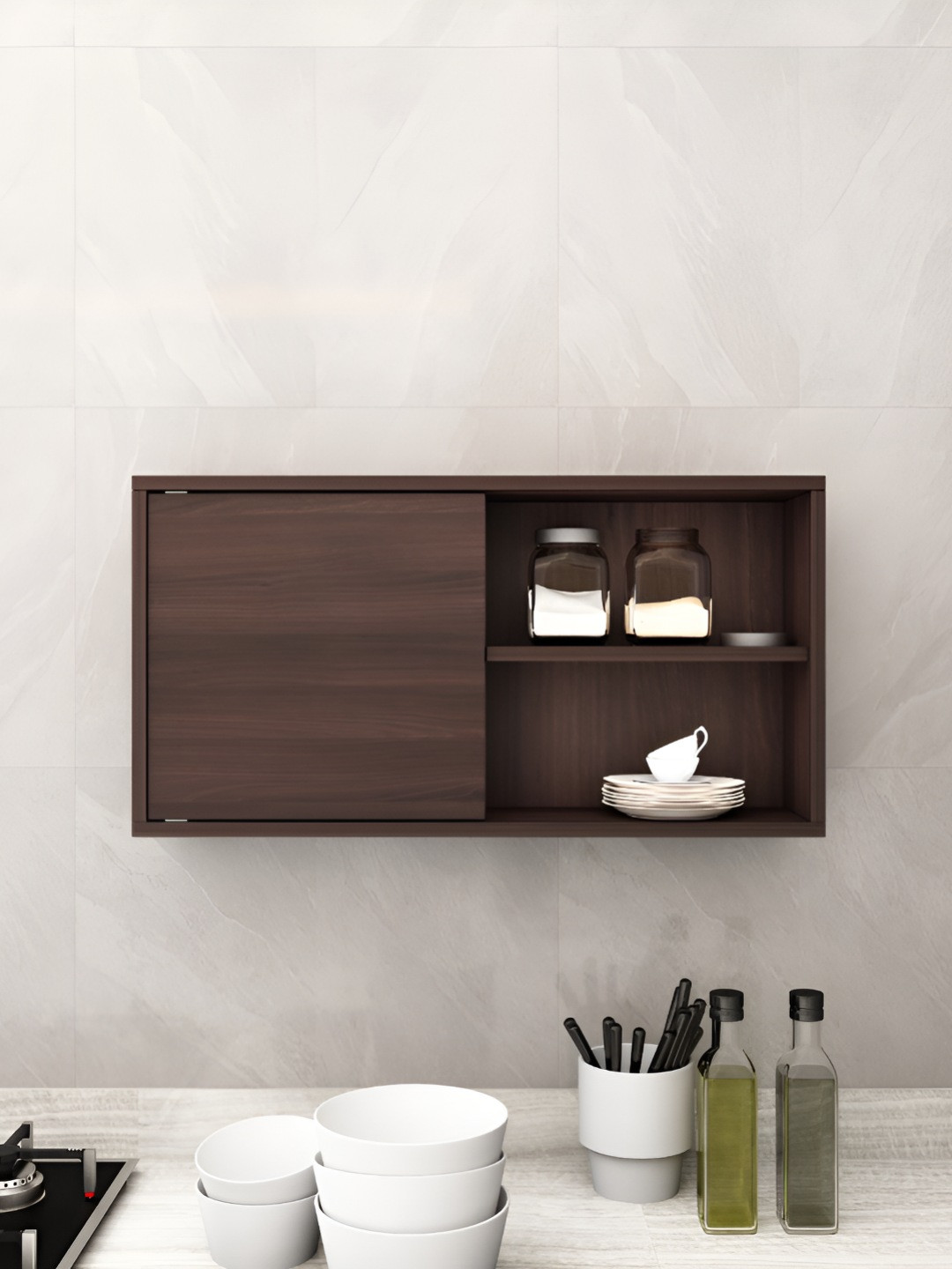 Crystal Furnitech Brown Textured Wooden Kitchen Cabinet