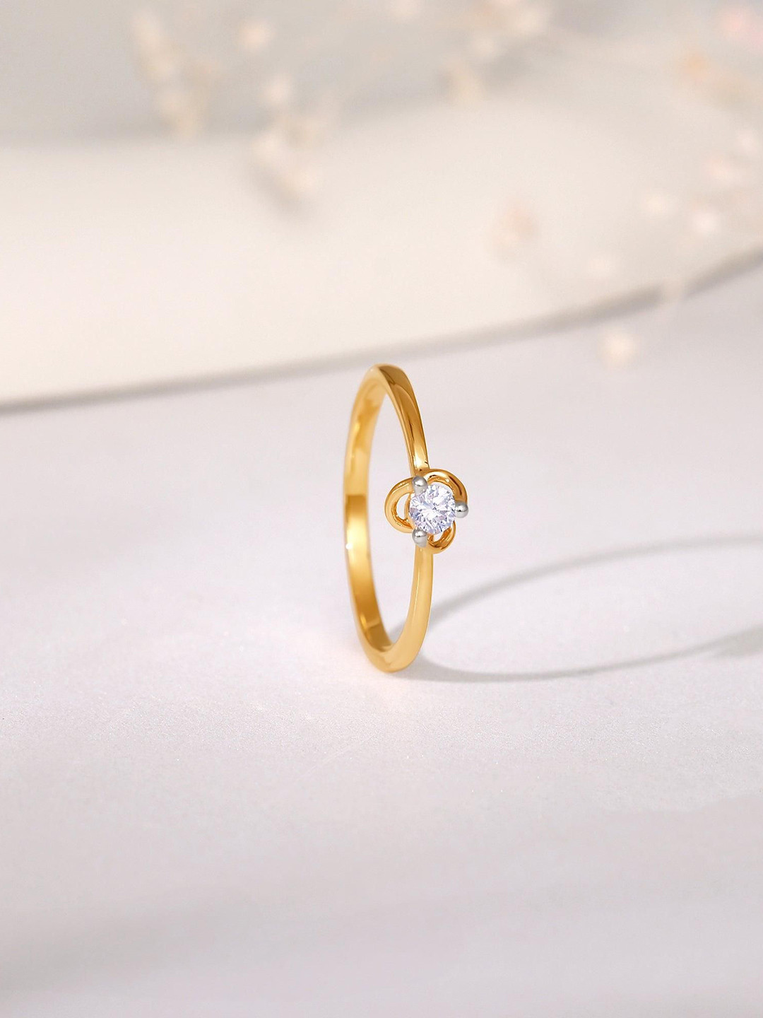 GIVA 14Kt Gold Glamorous Grace Ring With 0.1 Carat Lab Grown Diamond-1.19 gms