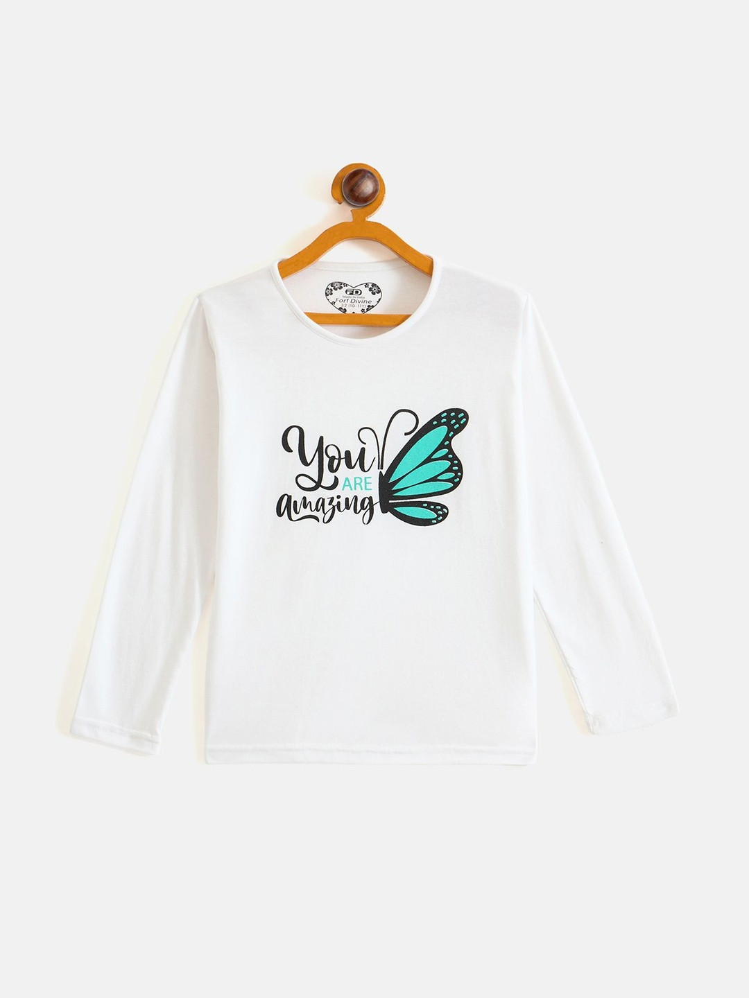 Fort Divine Girls Butterfly Printed Full Sleeves T-shirt