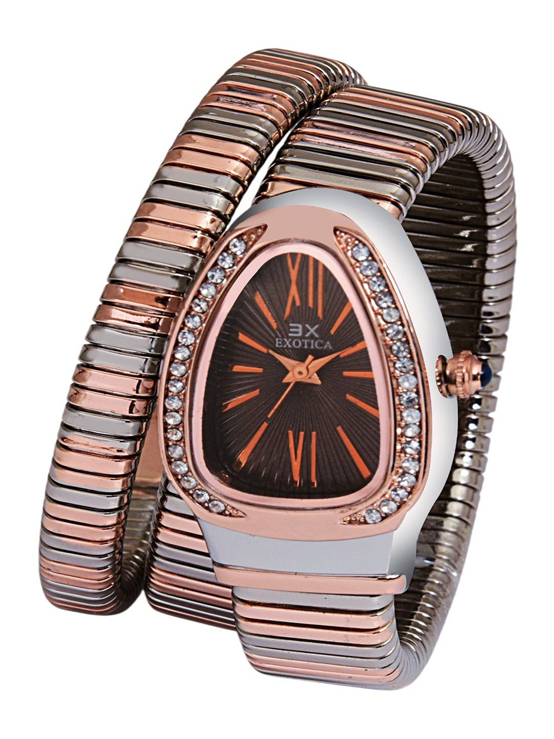 EXOTICA Girls Brass Embellished Dial Analogue Watch Spiral-001-Rose Gold TT-Brown